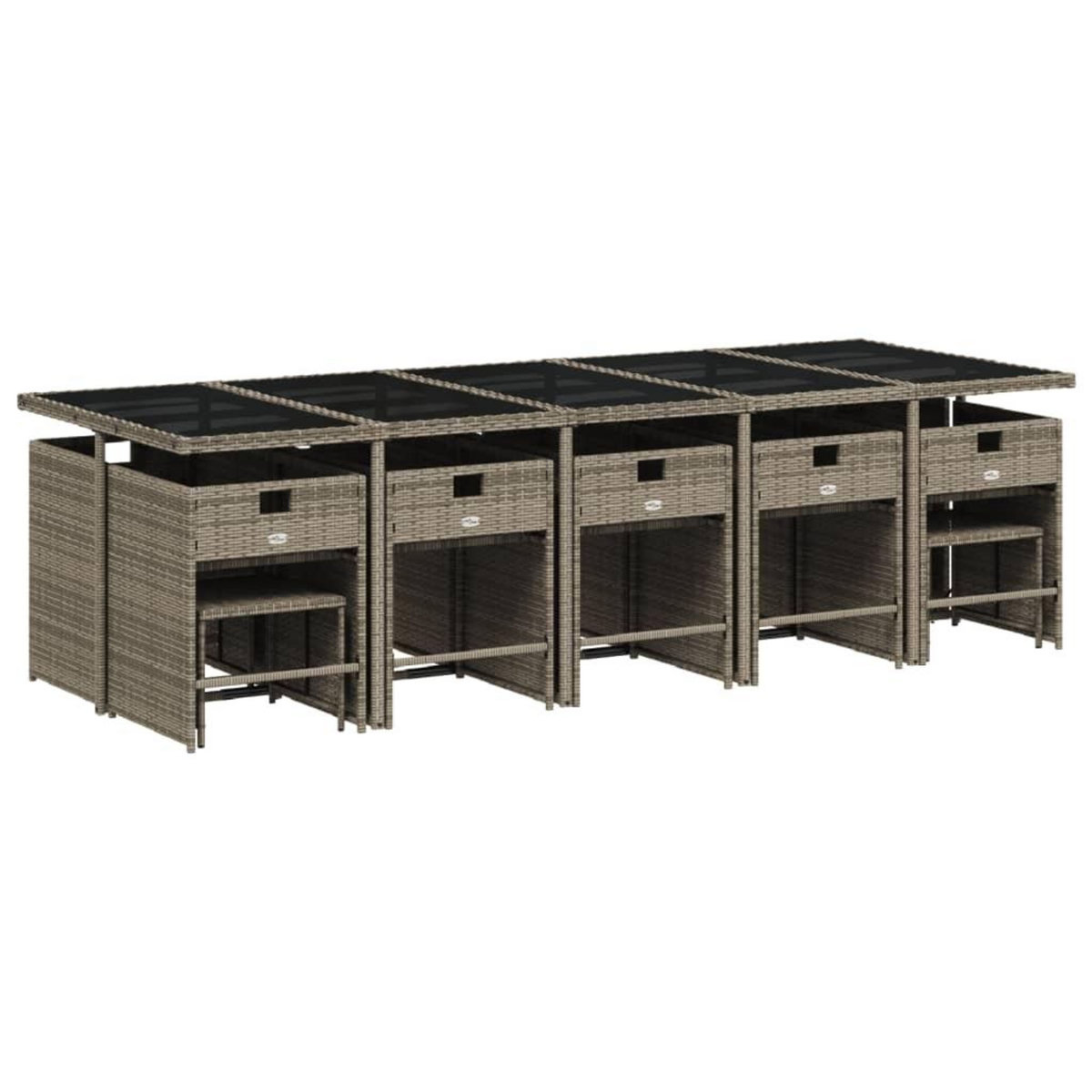 VIDAXL Ensemble a manger de jardin 15 pcs coussins gris resine tressee