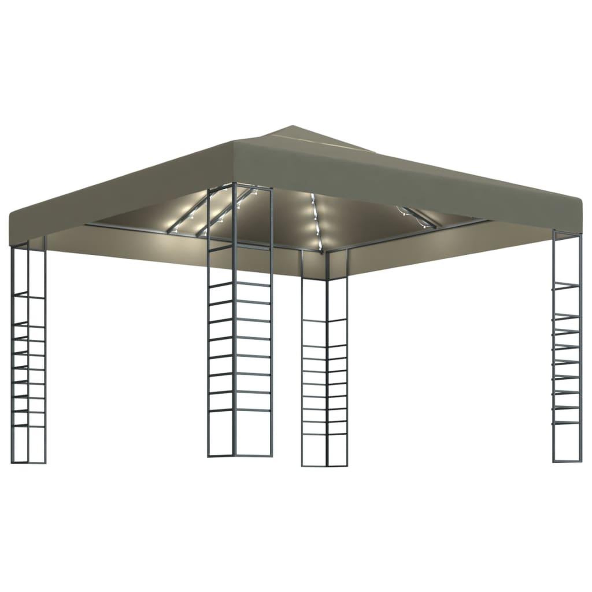 Voir la diapositive 2 : VIDAXL Chapiteau avec guirlande lumineuse a LED 3x3 m Taupe