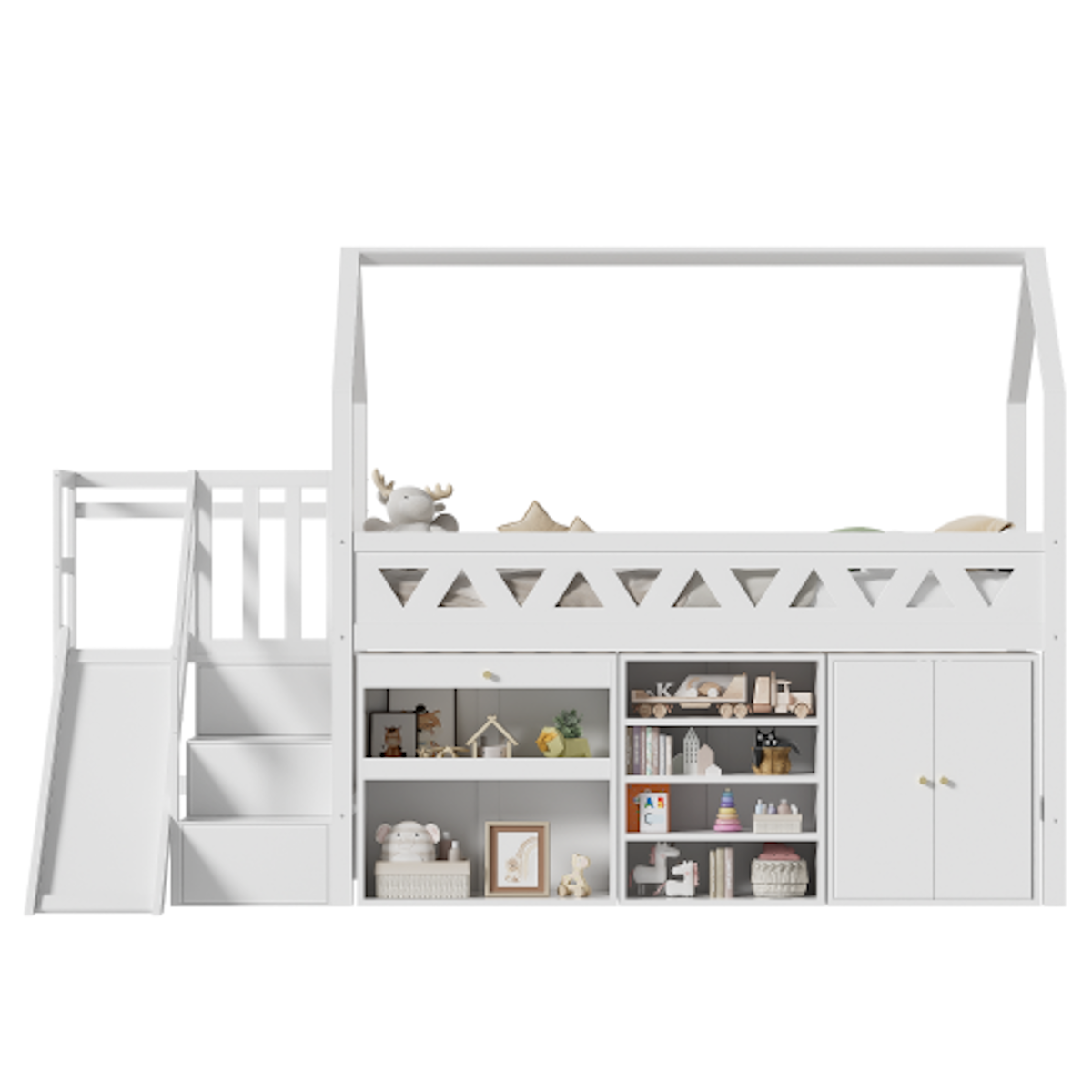 MERAX Lit enfant mi hauteur 90x200 cm coloris blanc bois massif
