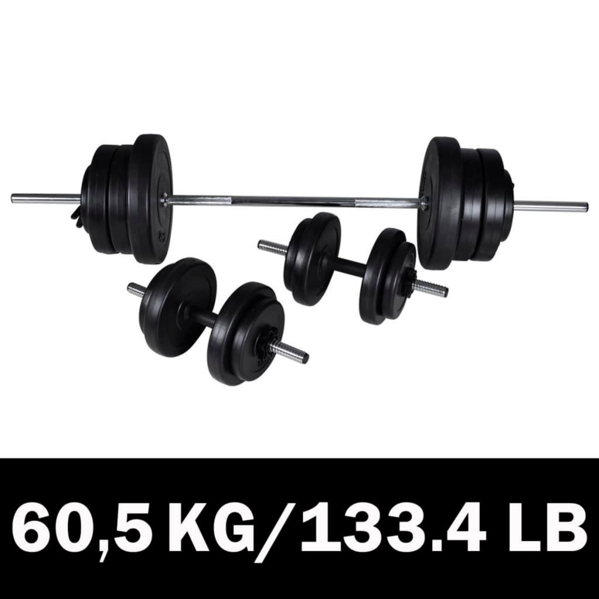 VIDAXL Kit de barre d'haltere et 2 halteres 60,5 kg
