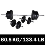 VIDAXL Kit de barre d'haltere et 2 halteres 60,5 kg