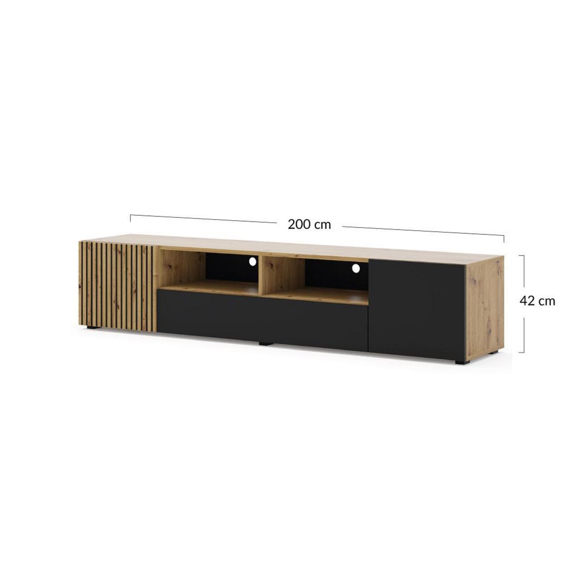 BEST MOBILIER Ozzy - meuble tv - effet bois et noir - 200 cm