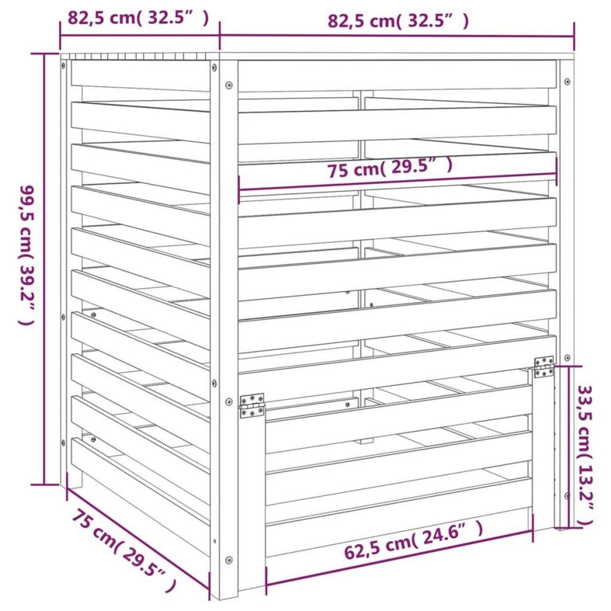 VIDAXL Composteur 82,5x82,5x99,5 cm Bois massif de pin