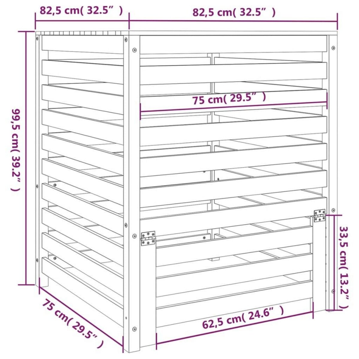 VIDAXL Composteur 82,5x82,5x99,5 cm Bois massif de pin