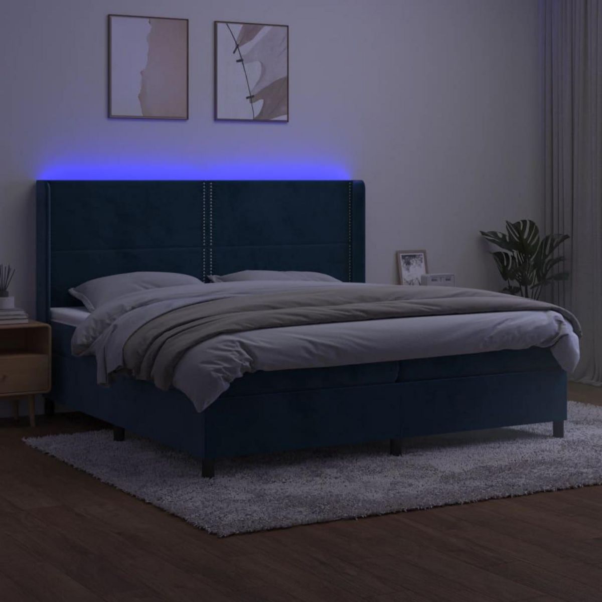 VIDAXL Sommier a lattes de lit matelas et LED Bleu fonce 200x200 cm