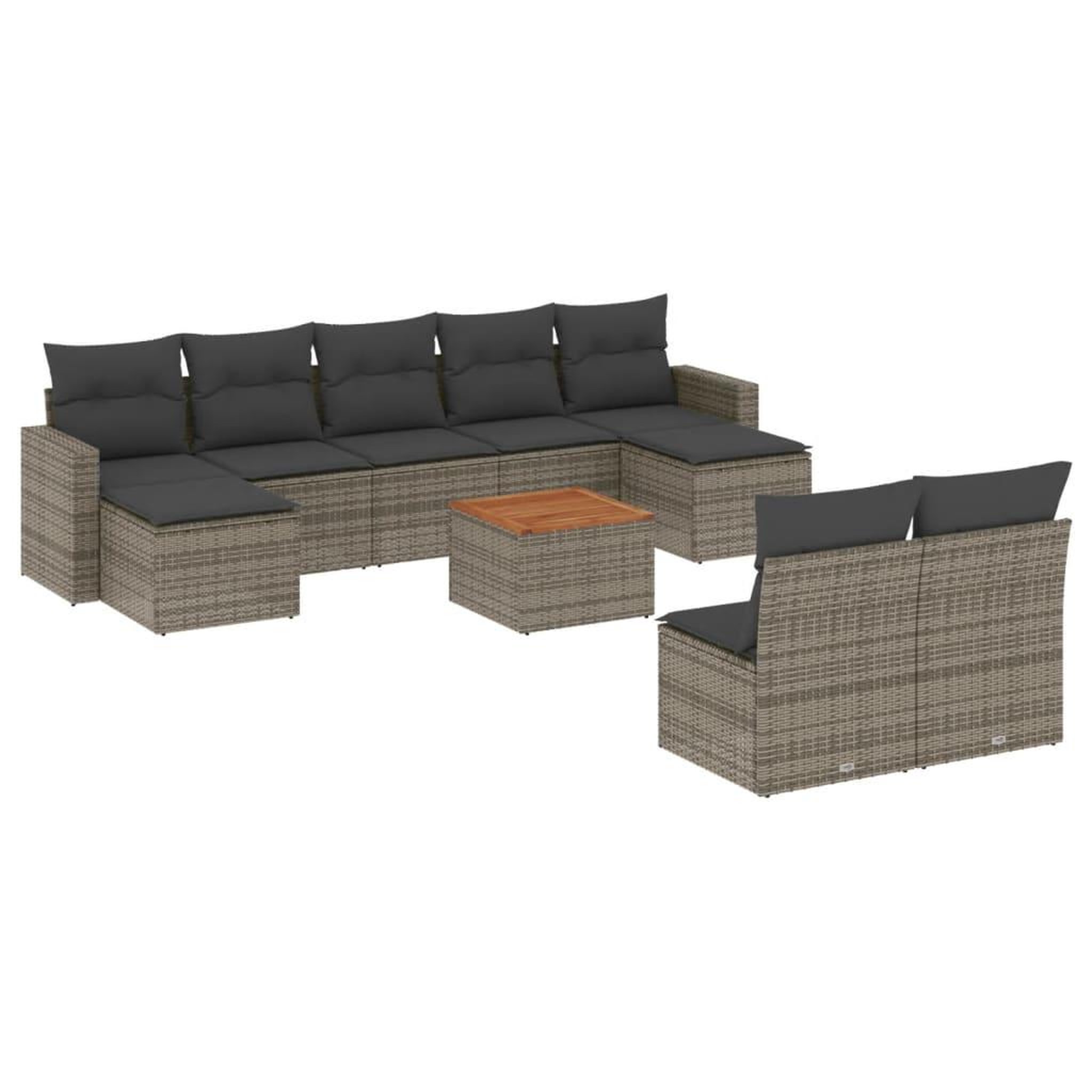Voir la diapositive 2 : VIDAXL Salon de jardin avec coussins 10 pcs gris resine tressee