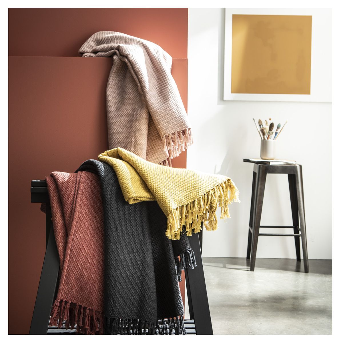 TODAY Plaid uni en coton 380 g/m2 TERRA ROSA  