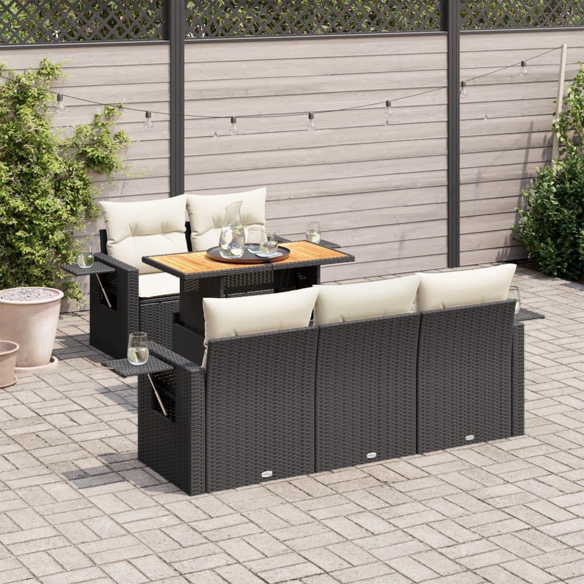 VIDAXL Salon de jardin 6 pcs avec coussins noir resine tressee
