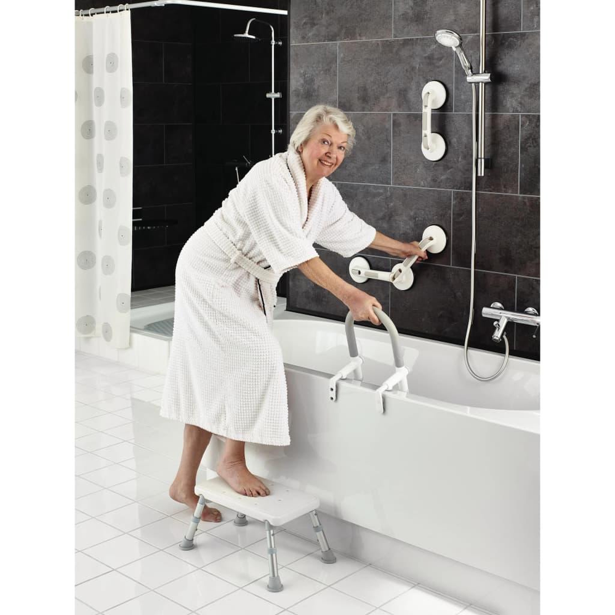 Voir la diapositive 4 : RIDDER RIDDER Barre d'appui angulaire a ventouse Premium blanc