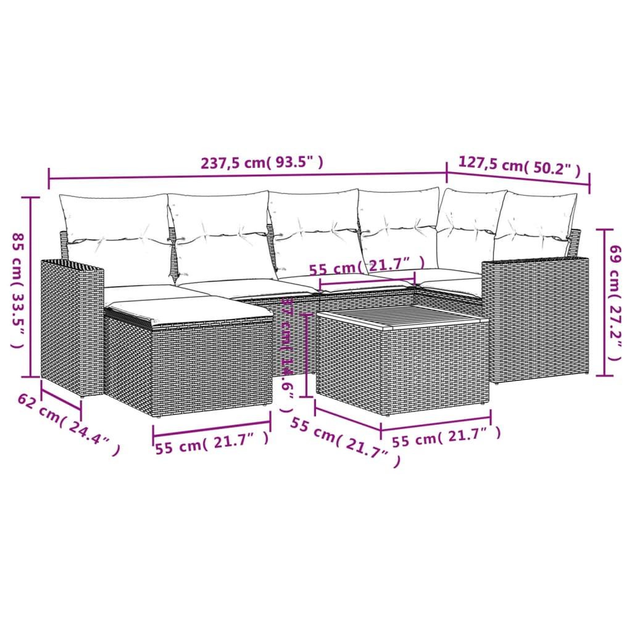 Voir la diapositive 6 : VIDAXL Salon de jardin 7 pcs avec coussins noir resine tressee