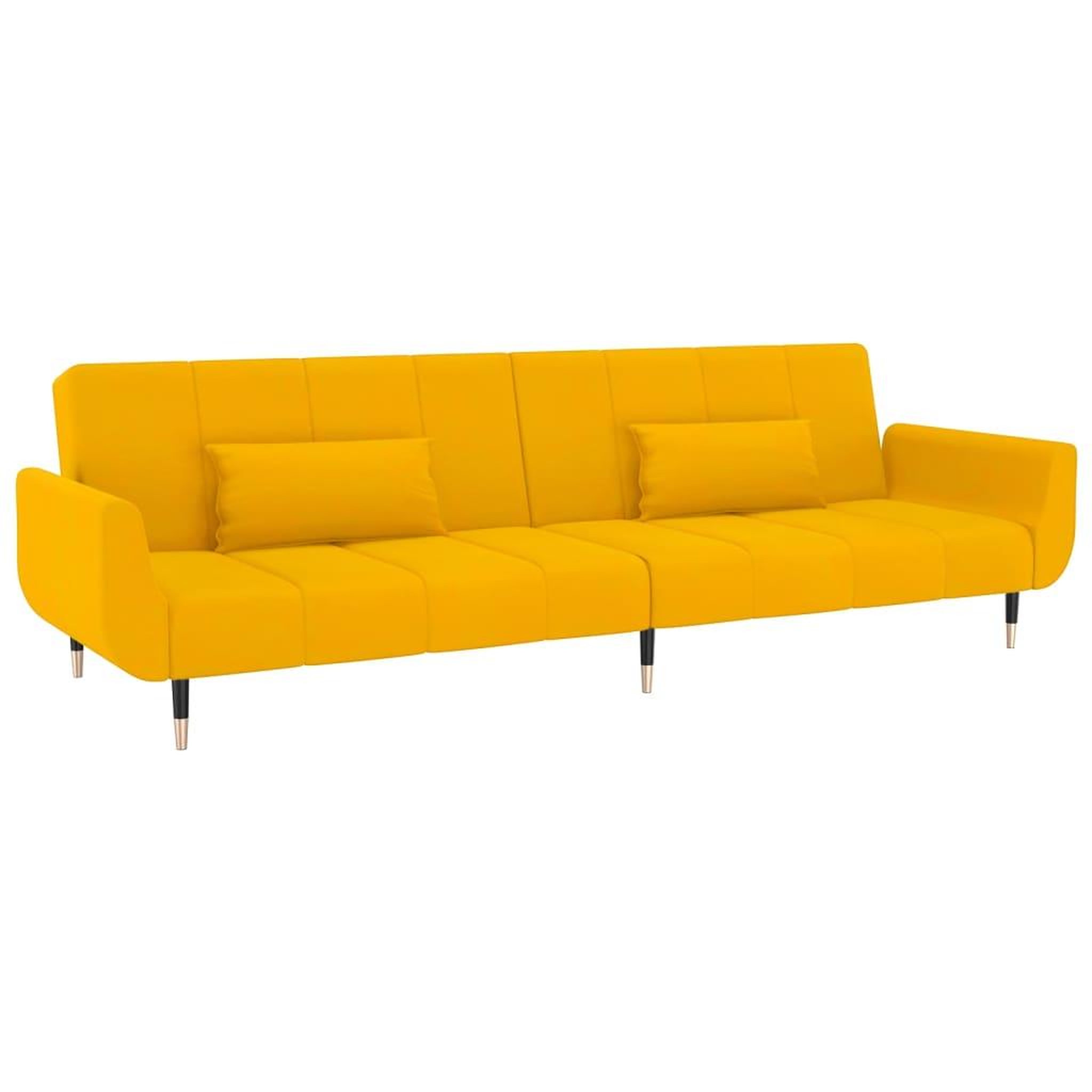 Voir la diapositive 2 : VIDAXL Canape-lit a 2 places avec deux oreillers Jaune Velours