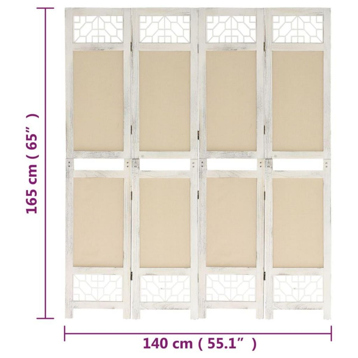 VIDAXL Cloison de separation 4 panneaux Creme 140x165 cm Tissu