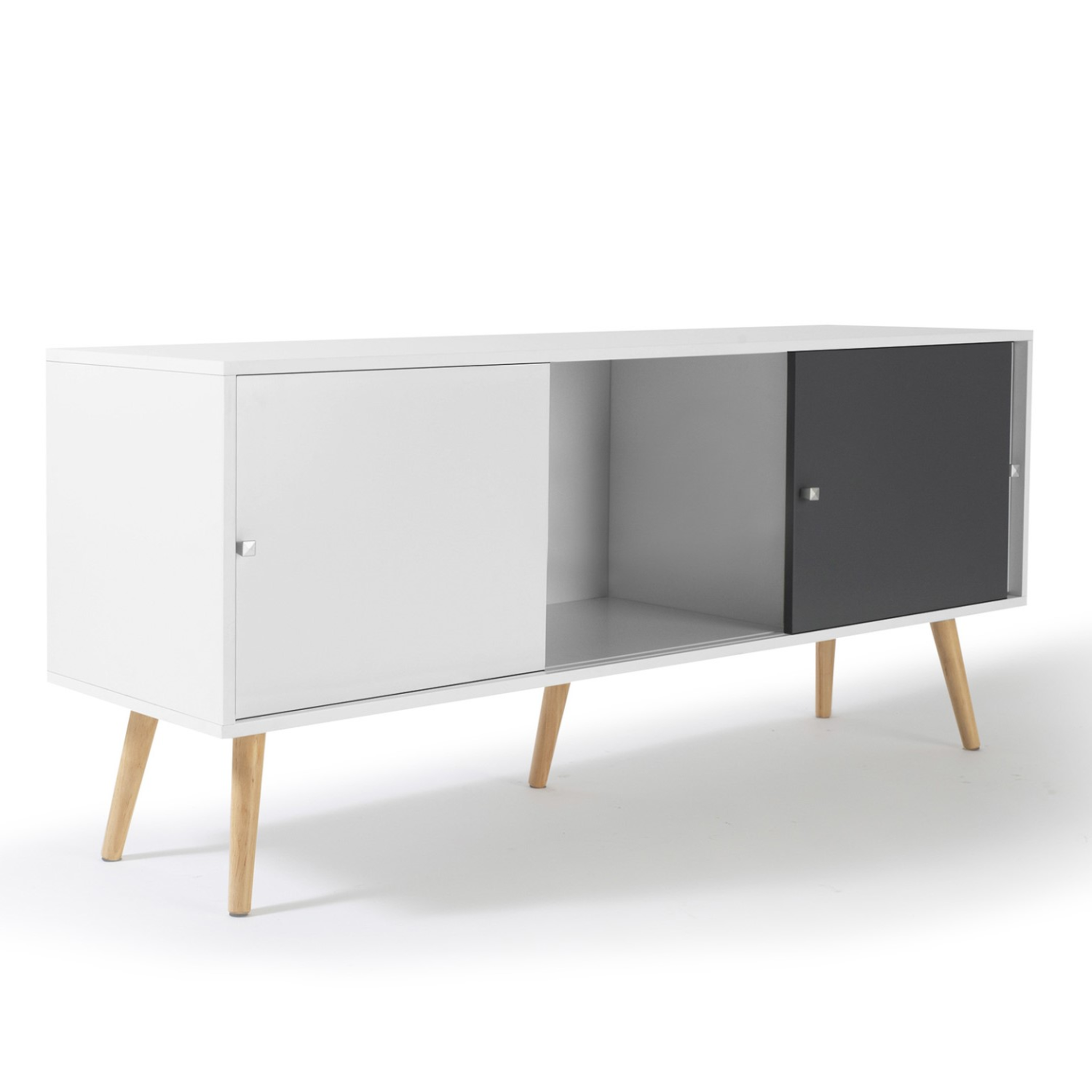 Voir la diapositive 4 : ID MARKET Buffet bas scandinave 135 cm effie 3 portes bois blanc et gris