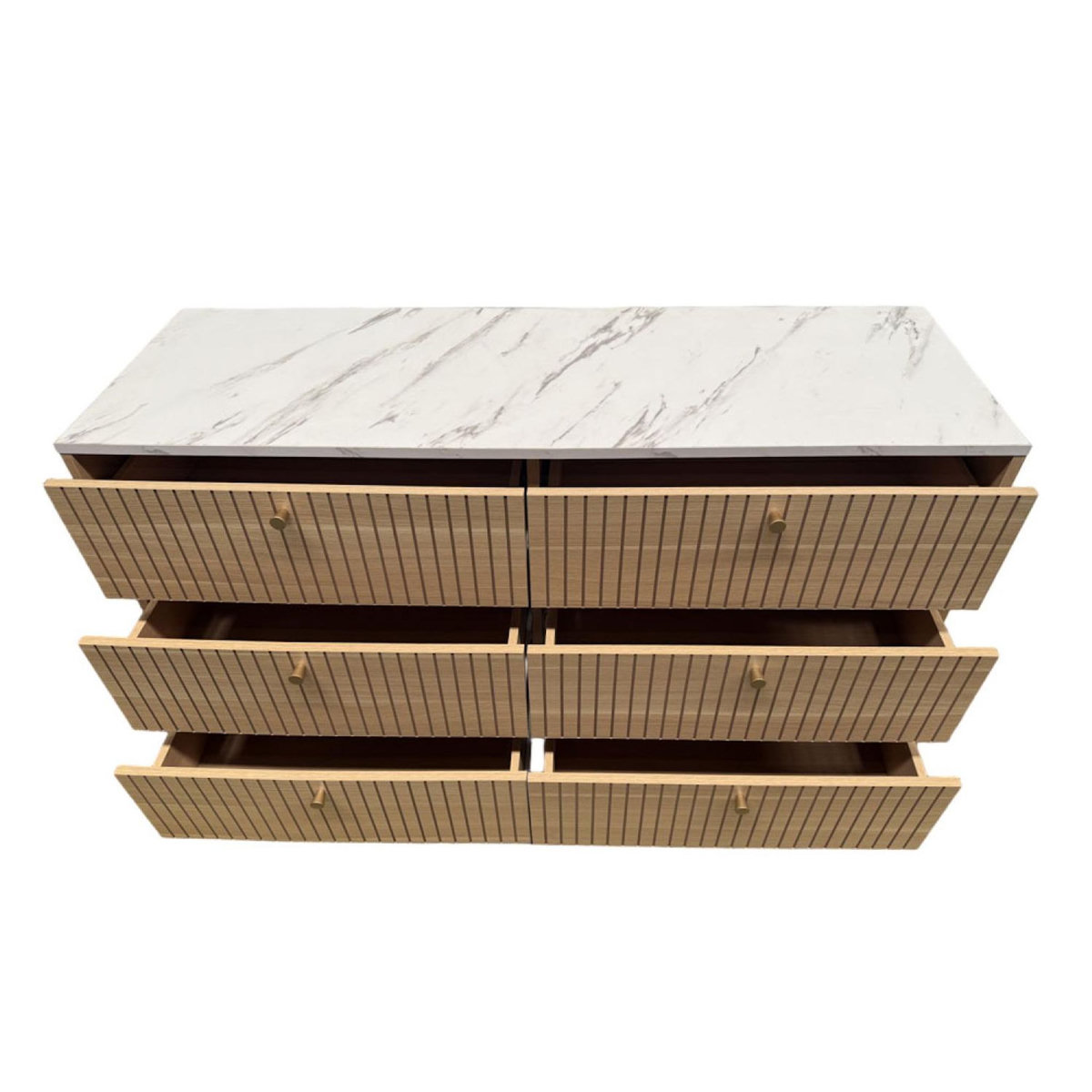 CONCEPT USINE Buffet 6 tiroirs aspect bois rainuré et marbre 120cm BROX