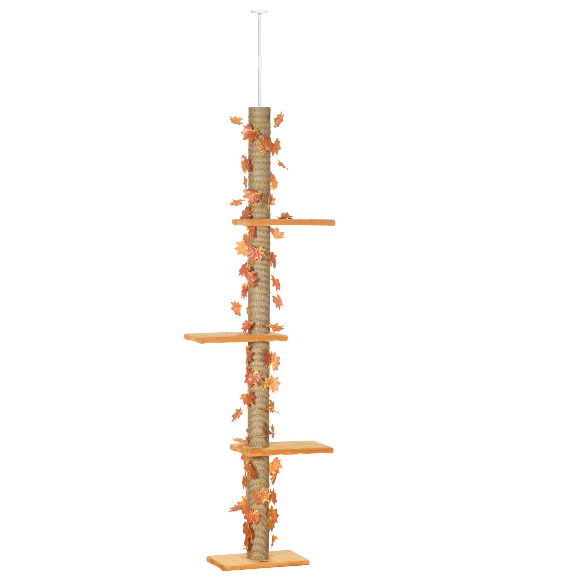 Voir la diapositive 1 : PAWHUT Arbre à chat tour h. Réglable 202-242 cm - feuilles décoratives d'automne - jute naturelle peluche orange