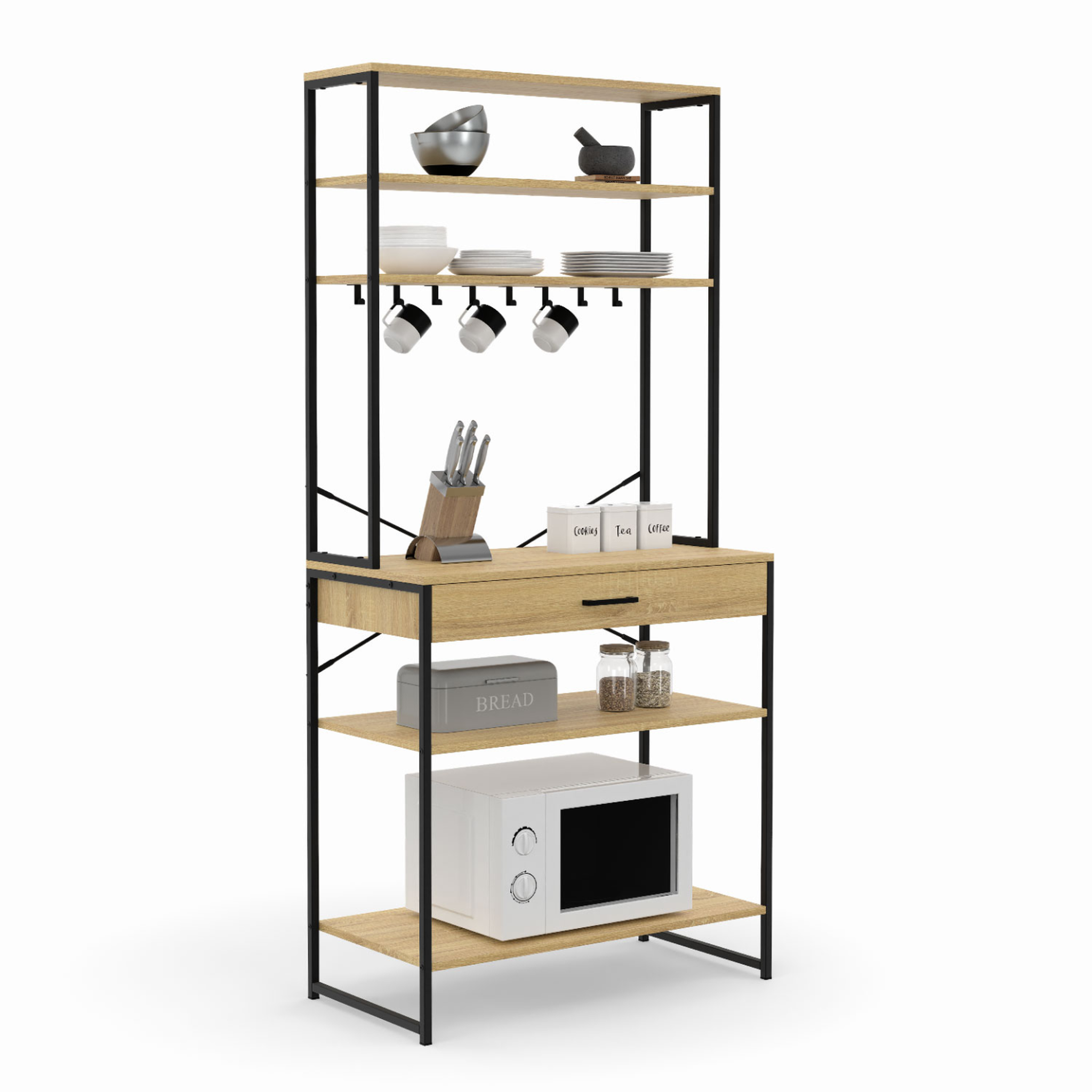 ID MARKET Etagère de cuisine 80 cm detroit avec tiroir et crochets design industriel