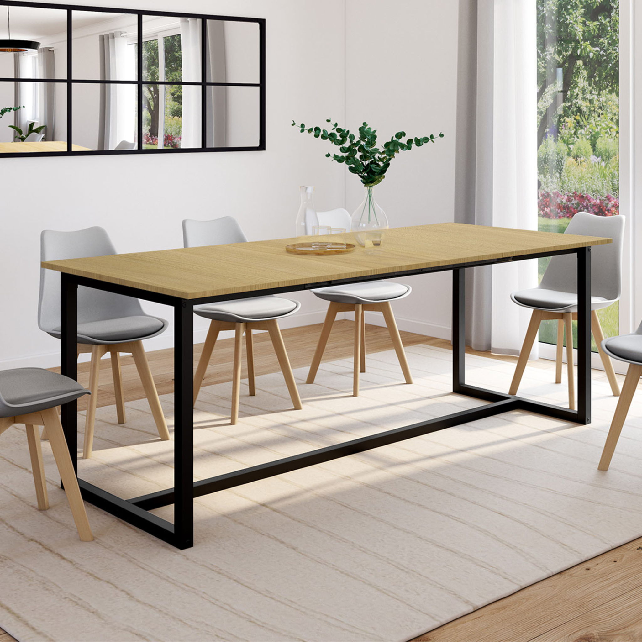 Voir la diapositive 4 : ID MARKET Table à manger extensible rectangle detroit 8-12 personnes design industriel 200-250 cm