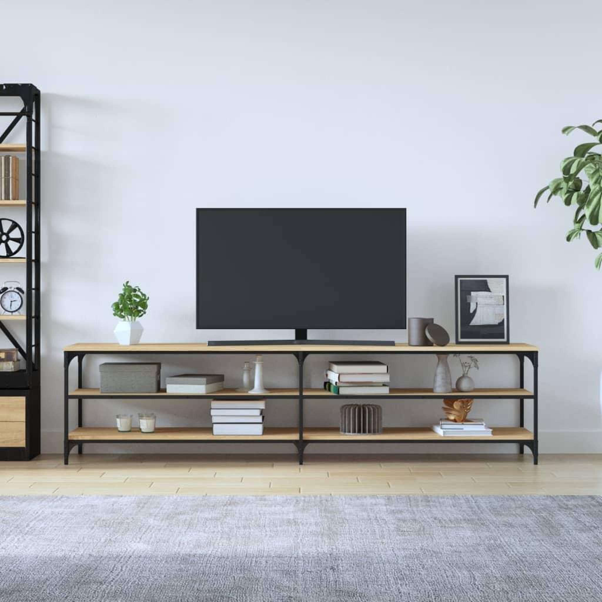 Voir la diapositive 3 : VIDAXL Meuble TV chene sonoma 200x30x50 cm bois d'ingenierie et metal