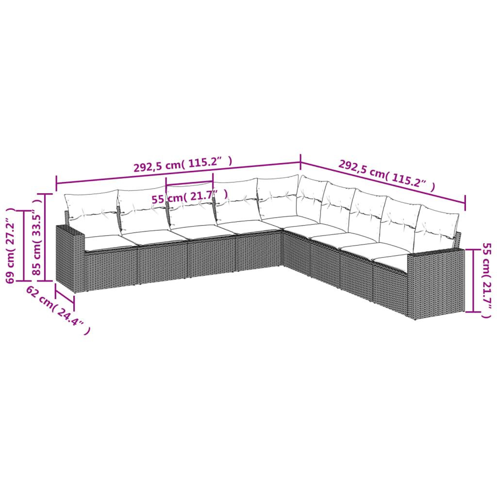 Voir la diapositive 4 : VIDAXL Salon de jardin avec coussins 9 pcs marron resine tressee