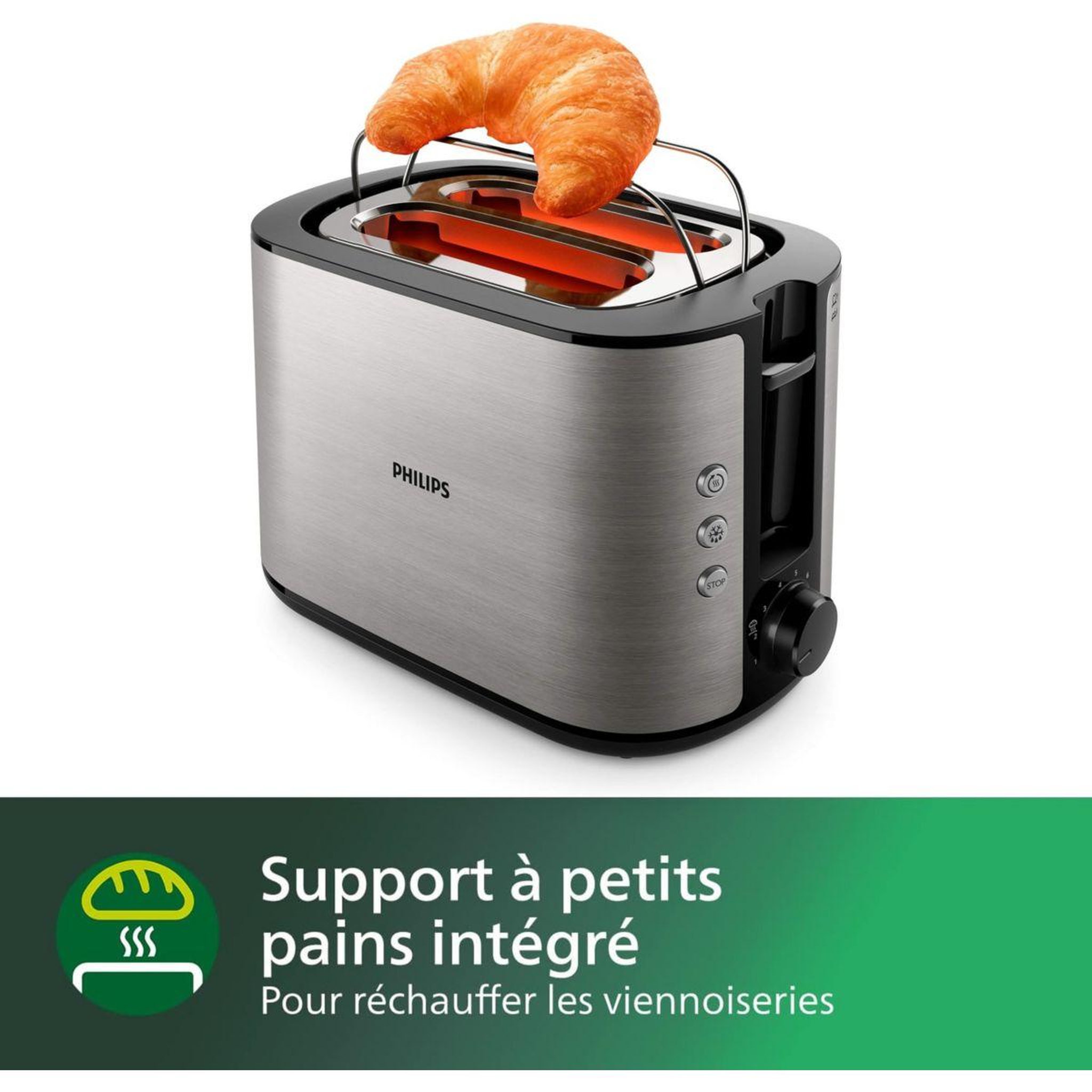 Voir la diapositive 4 : Philips Grille-pain hd2650/90 toaster métal, 2 fentes, 950w