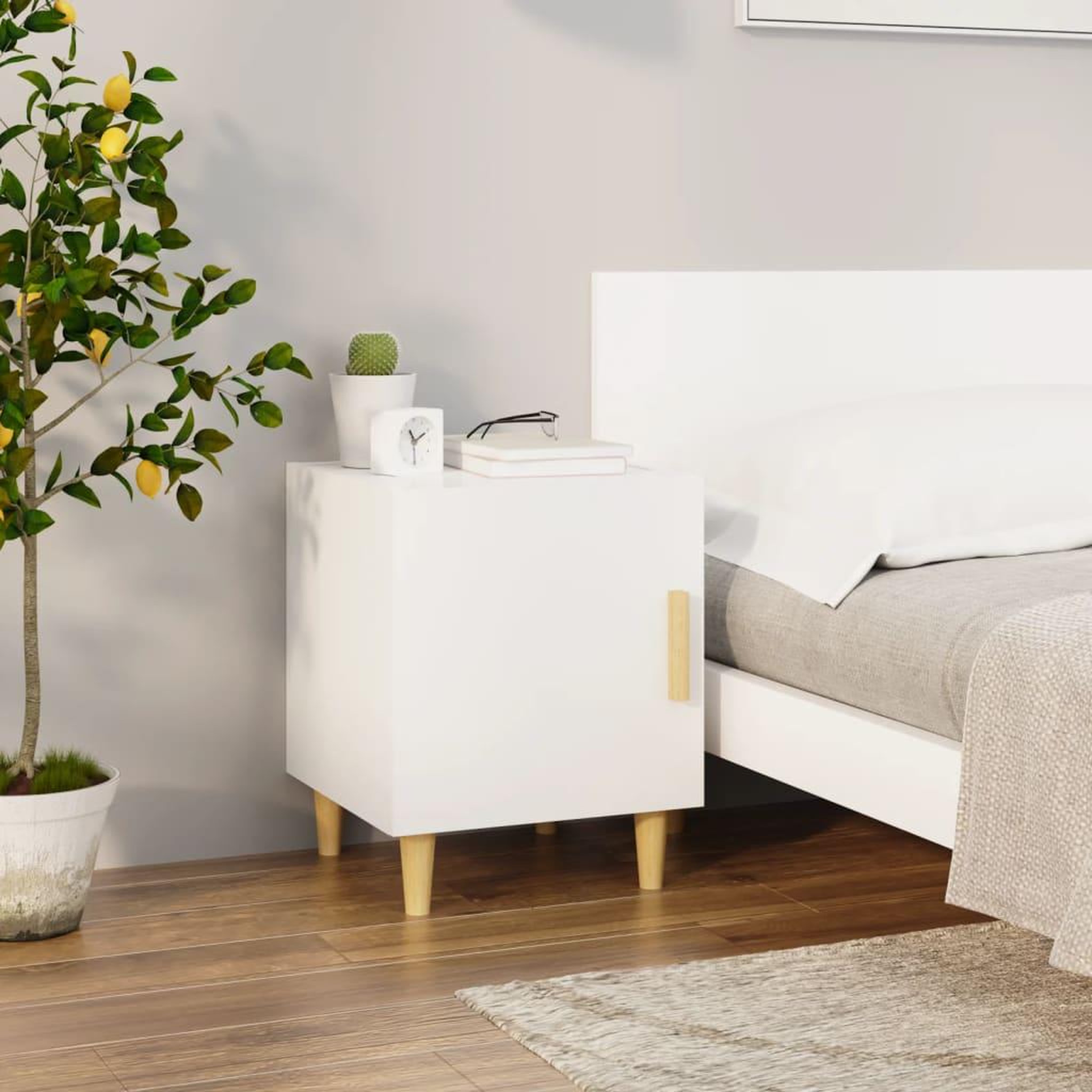 Voir la diapositive 1 : VIDAXL Table de chevet Blanc brillant Bois d'ingenierie