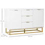 Voir la diapositive 3 : HOMCOM Buffet design contemporain graphique 2 placards porte étagères réglables 3 tiroirs coulissants MDF blanc métal doré