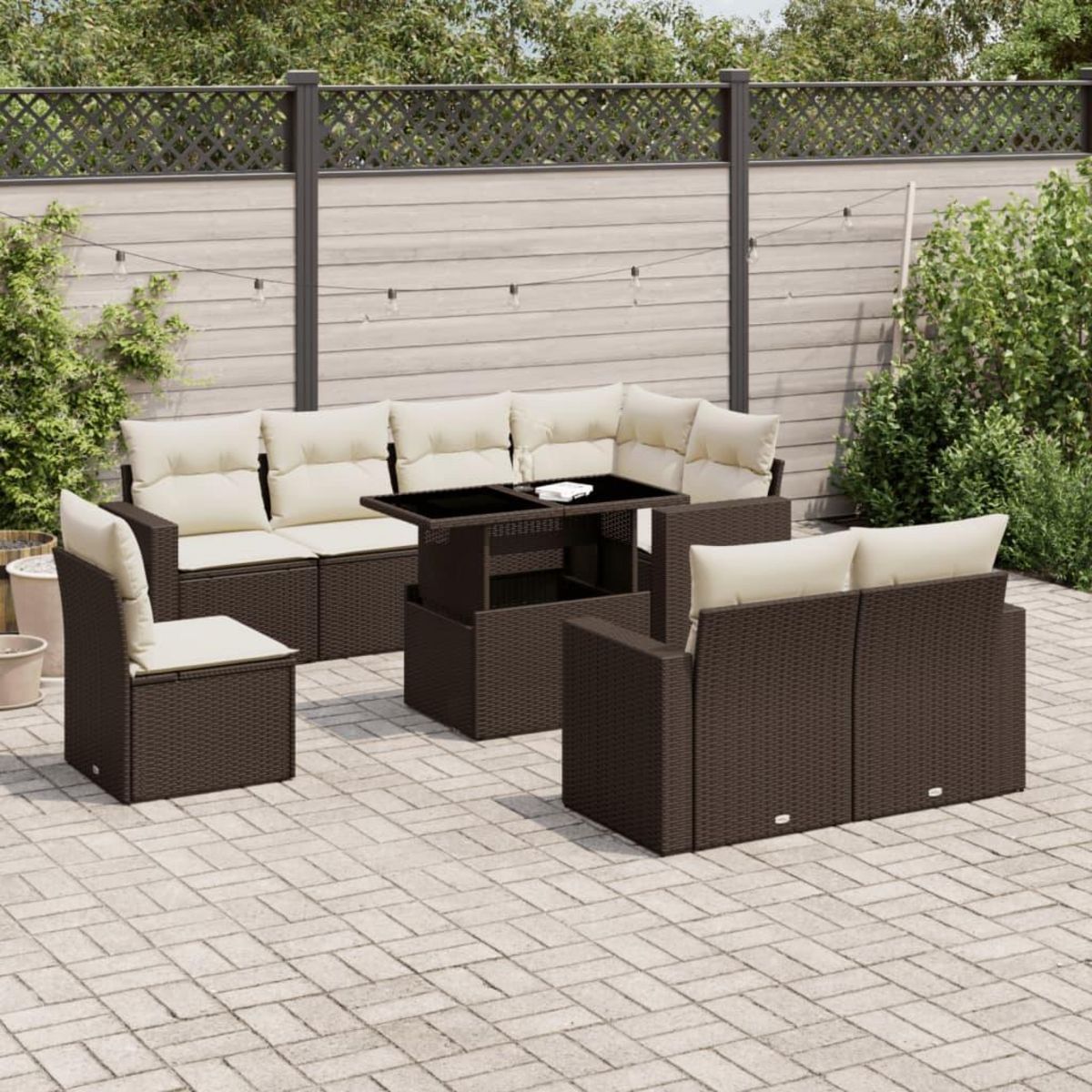 VIDAXL Salon de jardin avec coussins 9 pcs marron resine tressee