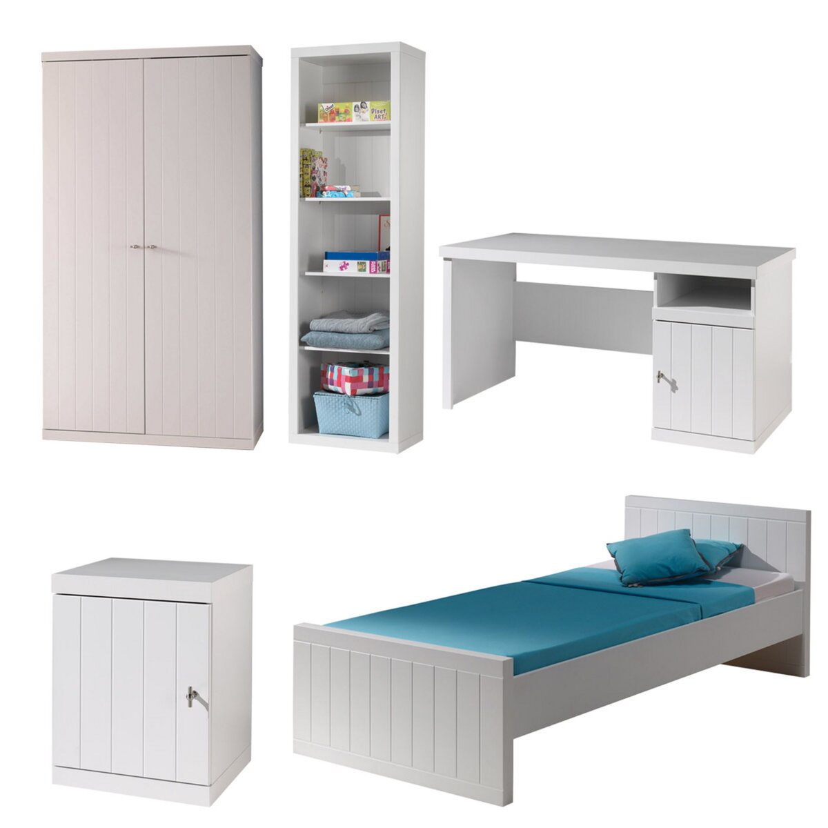 Chambre Enfant Complète : Lit, Chevet, Bureau, Armoire 2 Portes - Amori -  Vipack