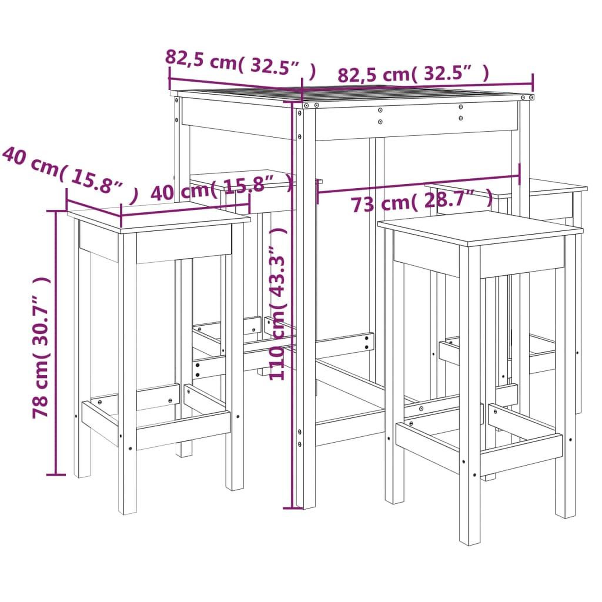 Voir la diapositive 6 : VIDAXL Ensemble de bar de jardin 5 pcs noir bois de pin massif