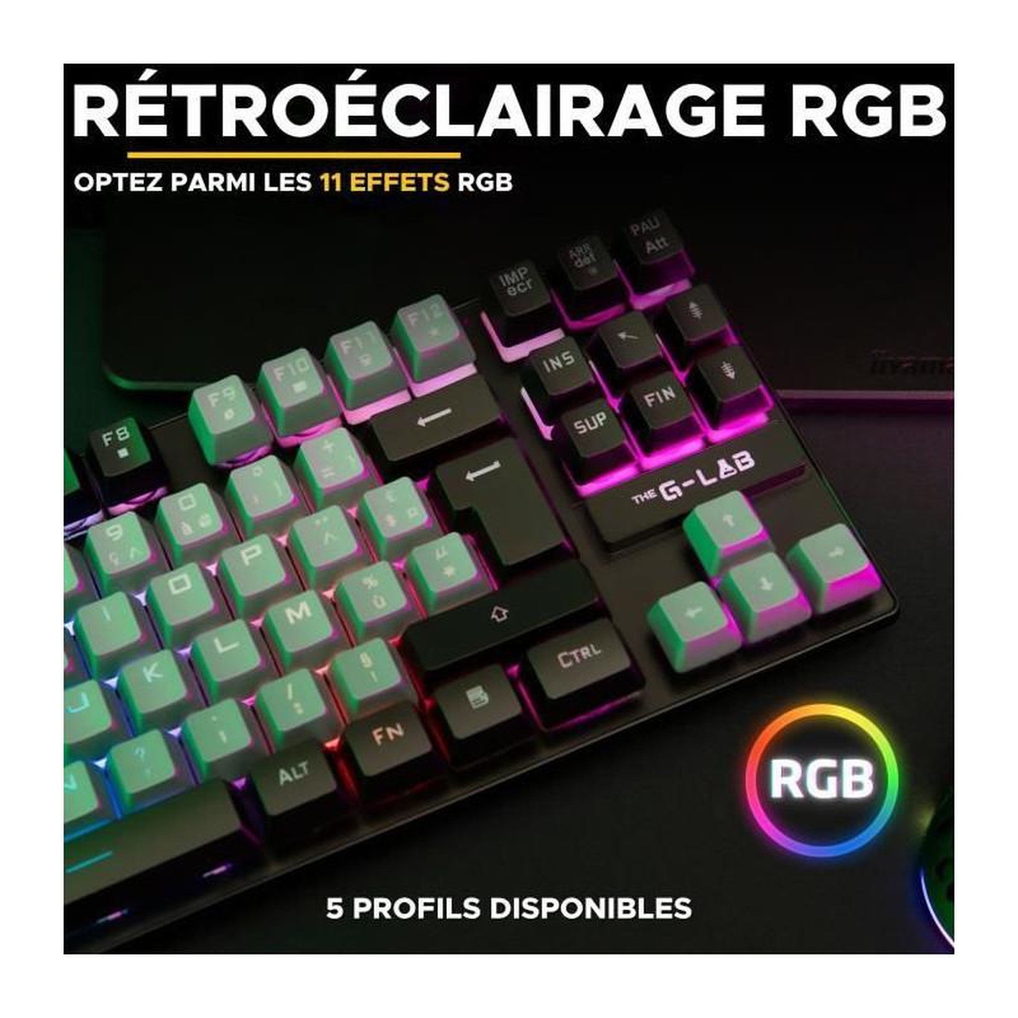 Voir la diapositive 2 : THE G-LAB Clavier Gamer - The G-Lab - KEYZ CAESIUM - RGB - Gris & Noir - TKL