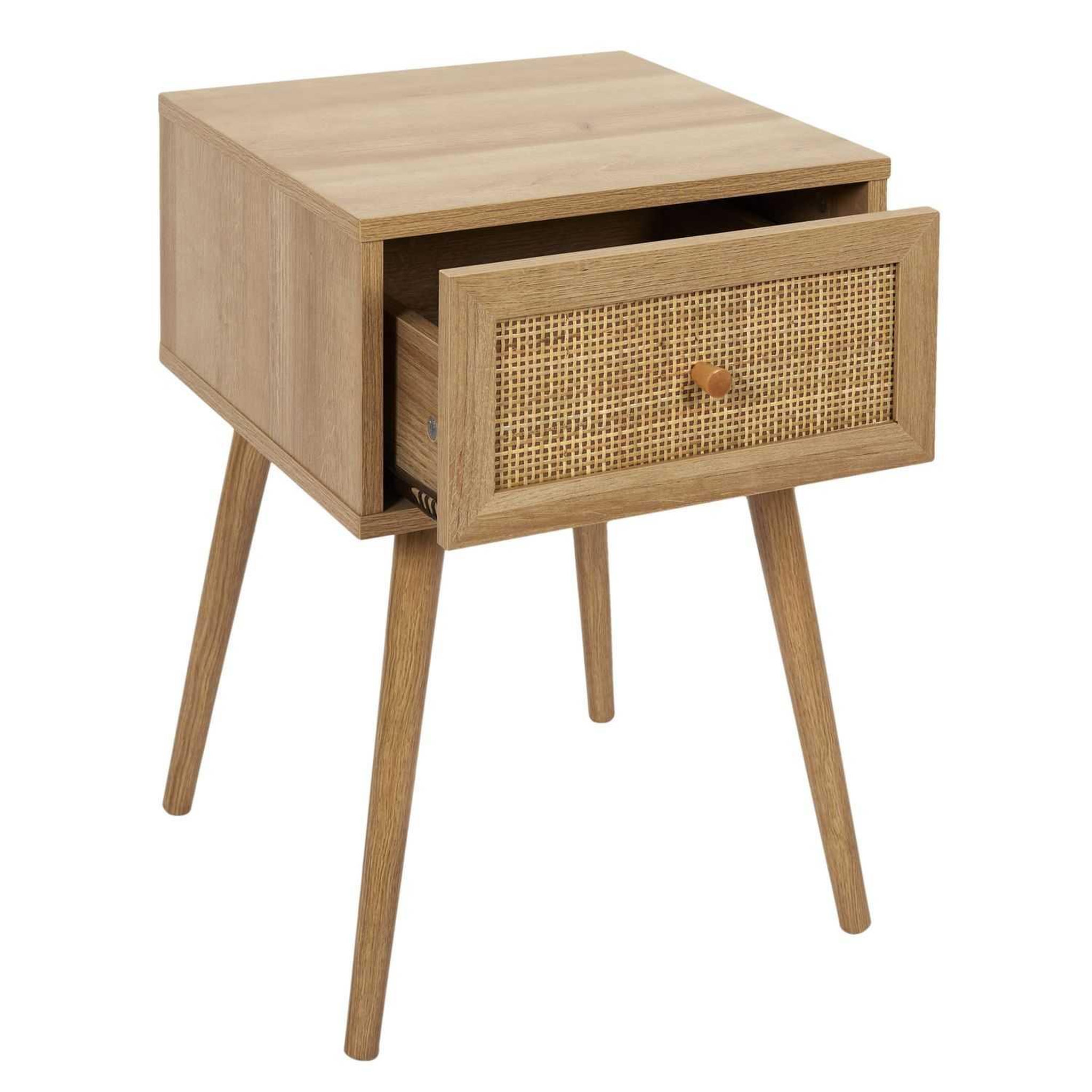 Voir la diapositive 4 : TOILINUX Table de chevet bali avec 1 tiroir en rotin et panneaux de particules - beige