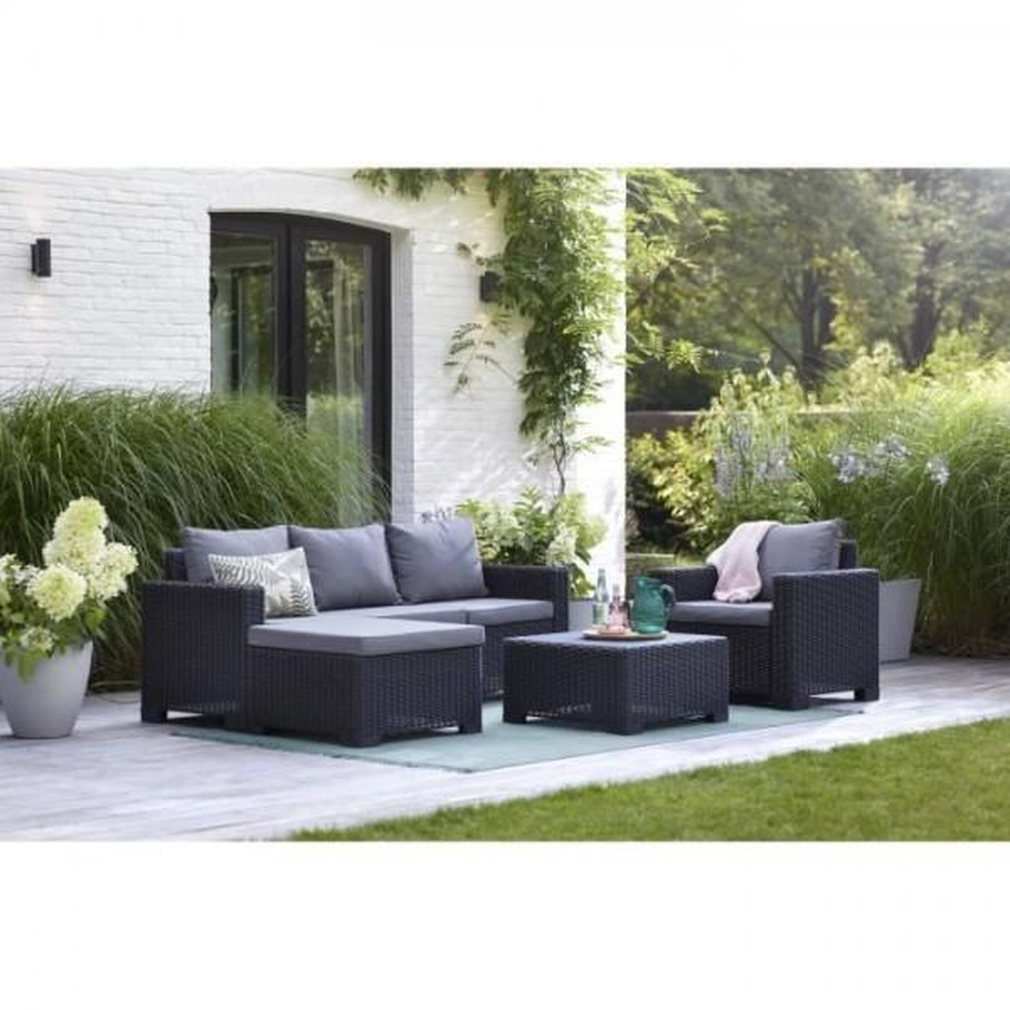 Voir la diapositive 2 : ALLIBERT by KETER Salon de jardin - en résine imitation rotin tressé - Allibert by KETER - 5 personnes - Moorea - Gris graphite
