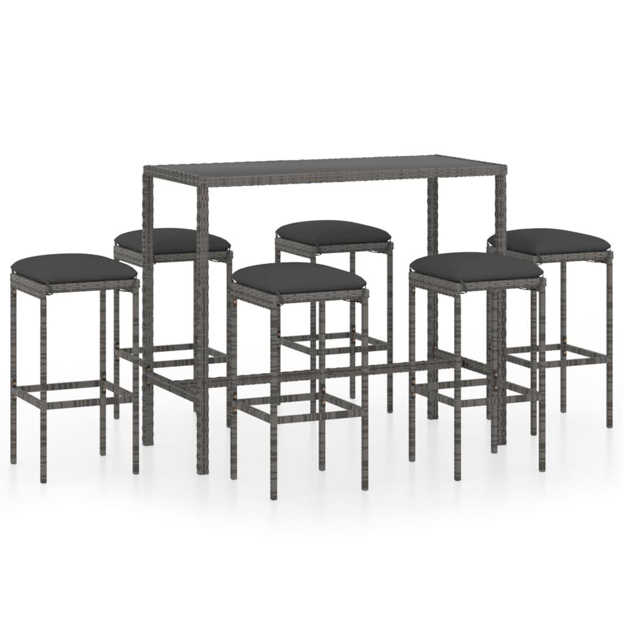 Voir la diapositive 2 : VIDAXL Ensemble de bar de jardin 7 pcs et coussins Resine tressee Gris