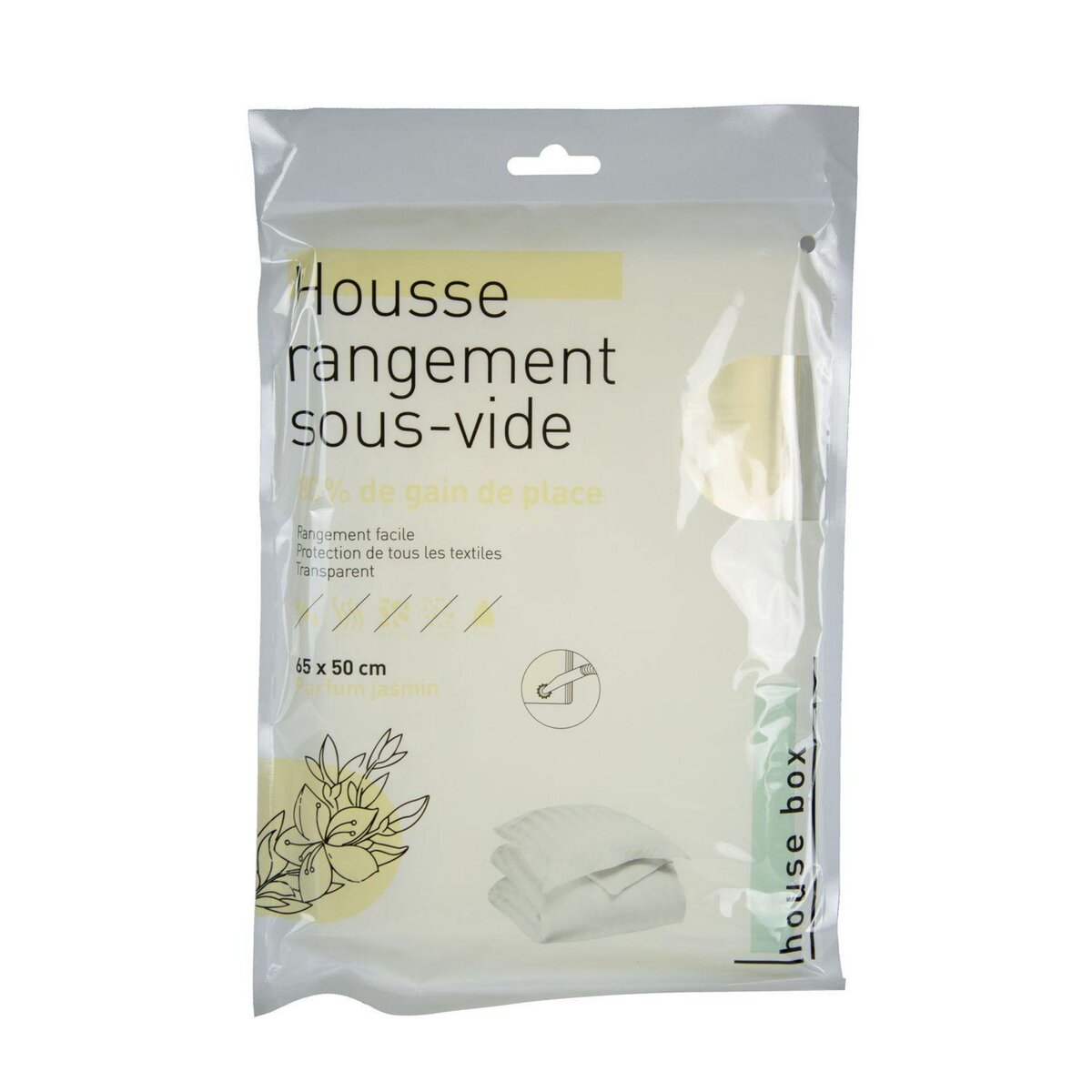 Housse de rangement sous vide Taille S parfum jasmin 65 x 50 cm