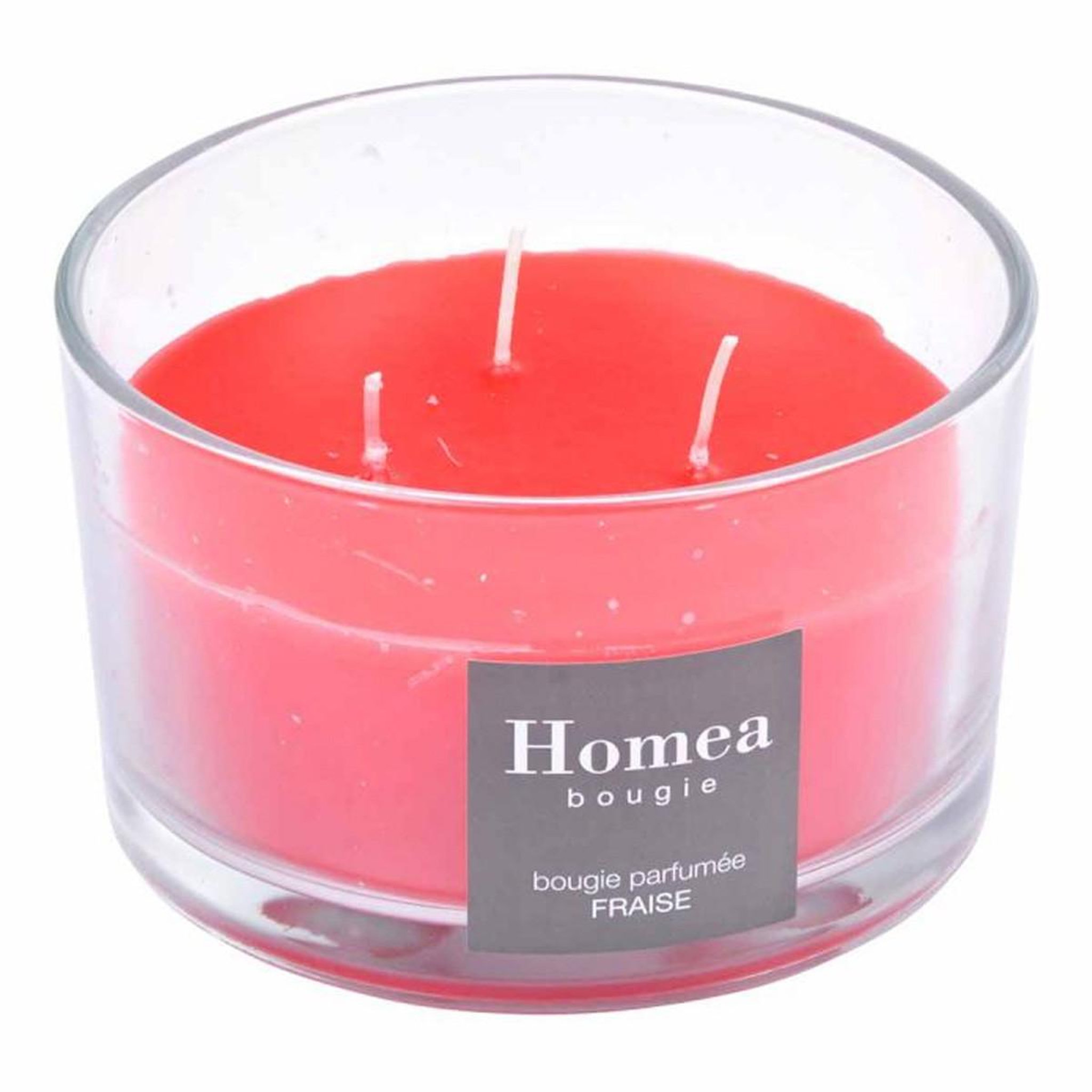 Voir la diapositive 2 : HOMEA Bougie parfumée 3 mèches  essentiel  13cm fraise