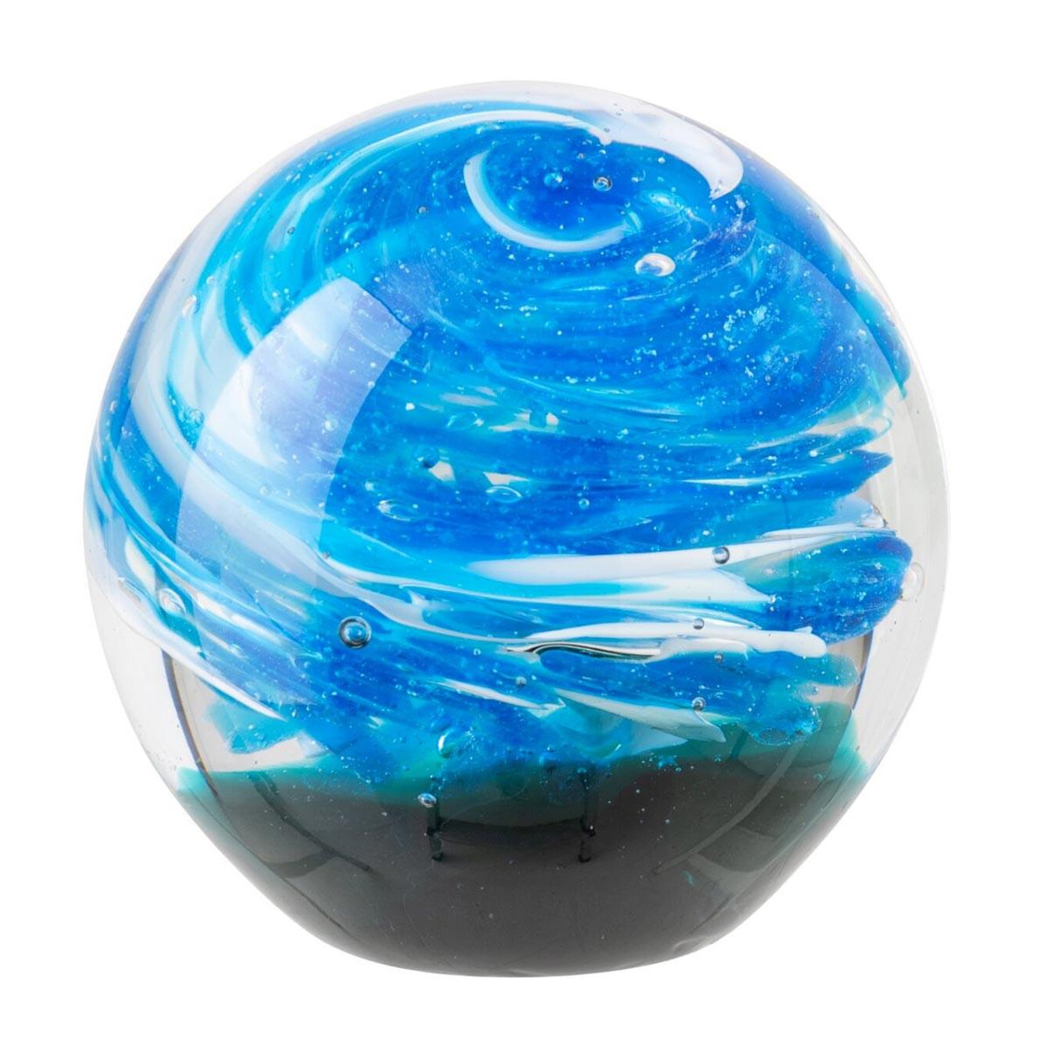 J-LINE Presse-papier boule en verre  volute marin  10cm bleu