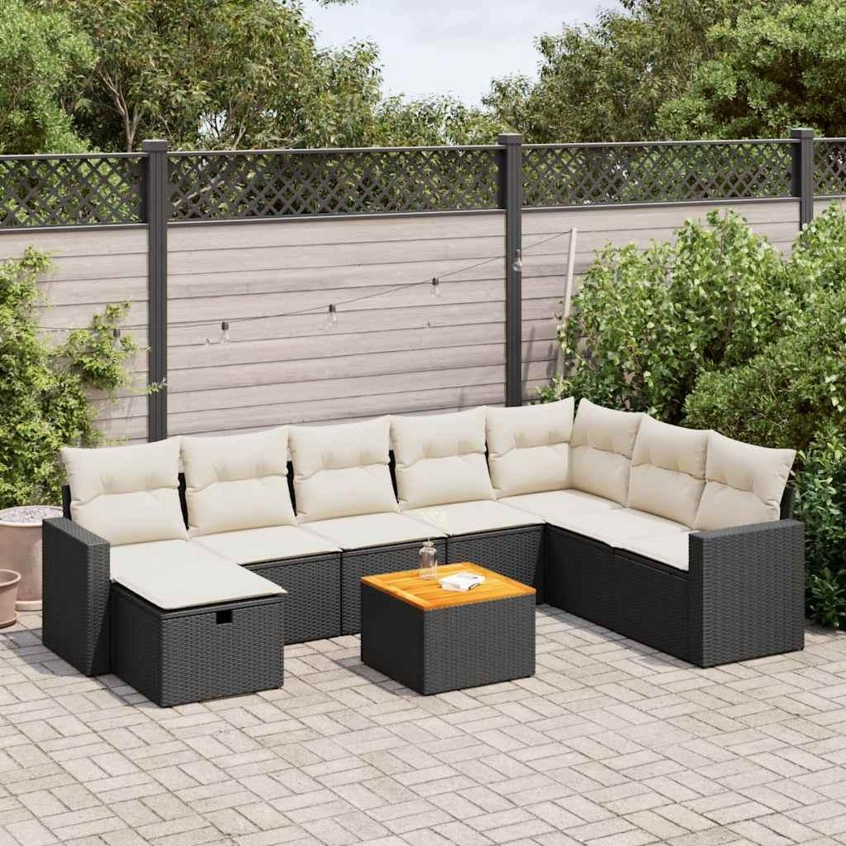 VIDAXL Salon de jardin 9 pcs avec coussins noir resine tressee