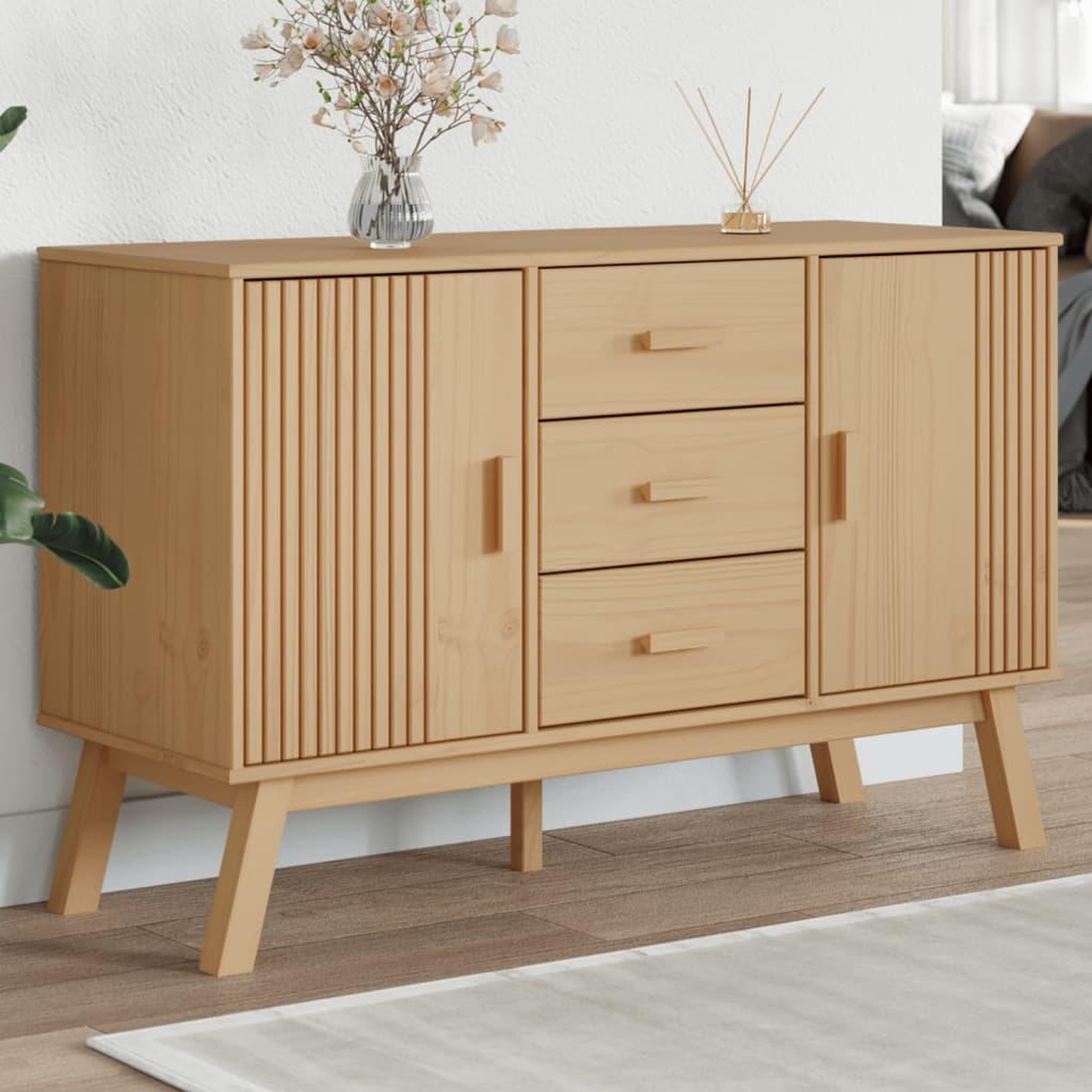 Voir la diapositive 1 : VIDAXL Buffet OLDEN marron 114x43x73,5 cm bois massif de pin