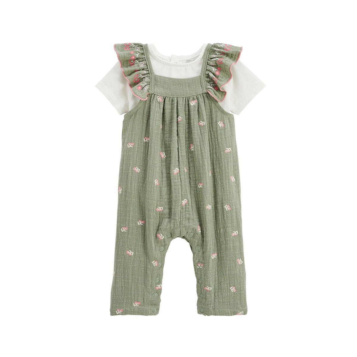 Petit Béguin Ensemble salopette bébé en gaze de coton et t-shirt Anaelle