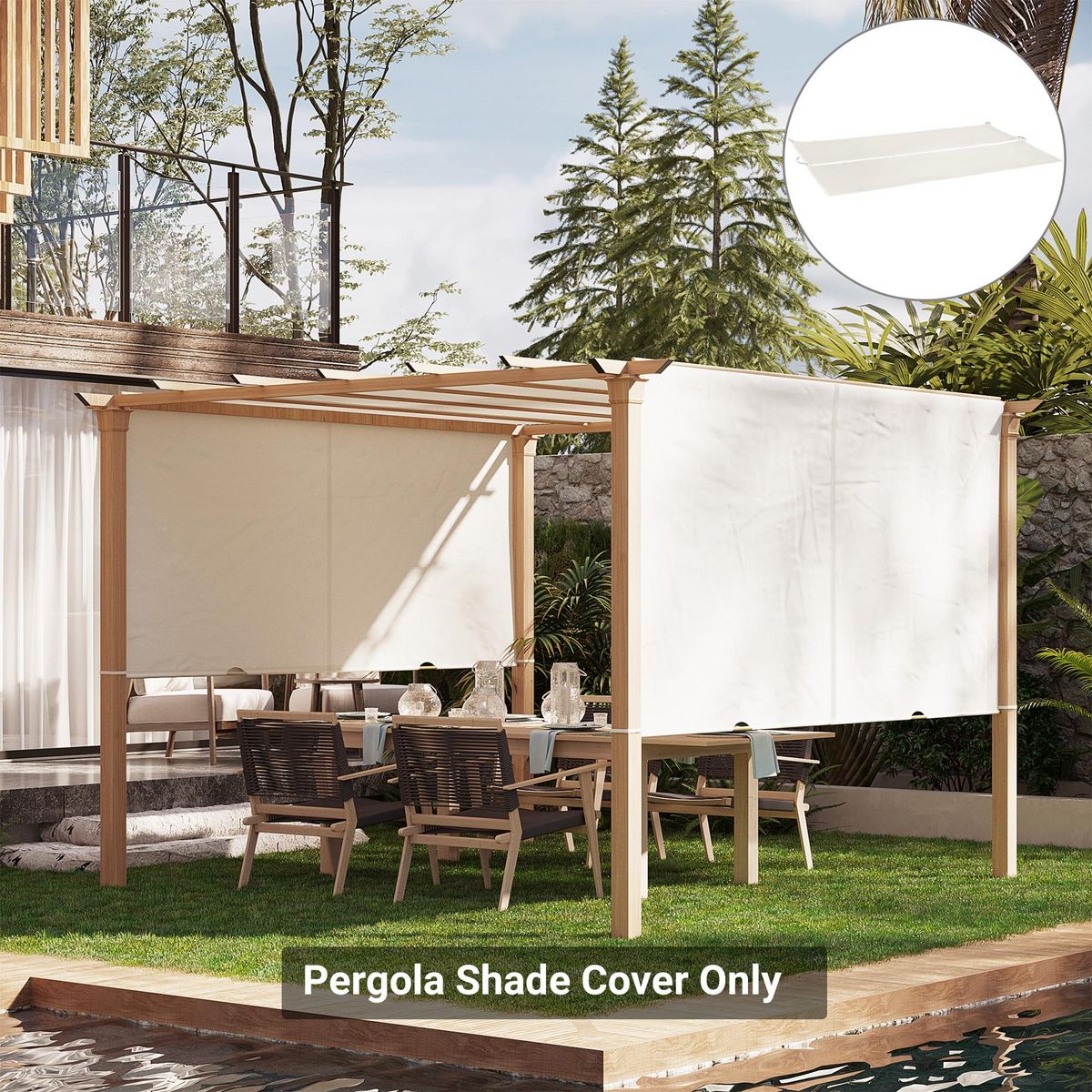 OUTSUNNY Toile de rechange pour pergola 3 x 3 m polyester haute densité 180 g/m² beige