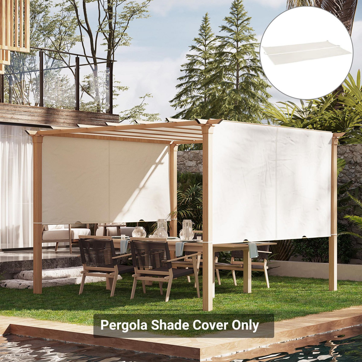 OUTSUNNY Toile de rechange pour pergola 3 x 3 m polyester haute densité 180 g/m² beige