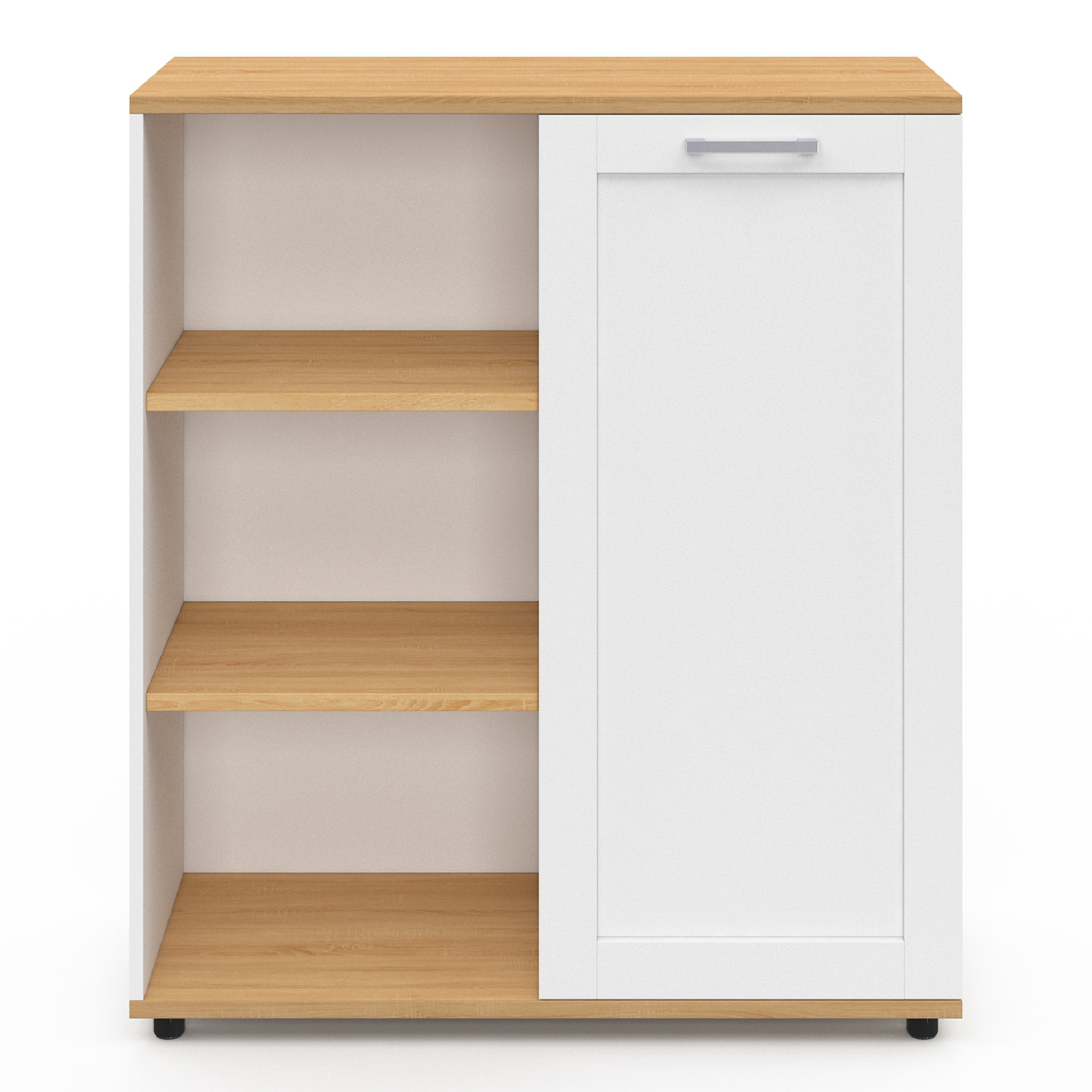 Voir la diapositive 3 : ID MARKET Buffet d'appoint 70 cm vito 3 étagères et placard blanc et plateau bois