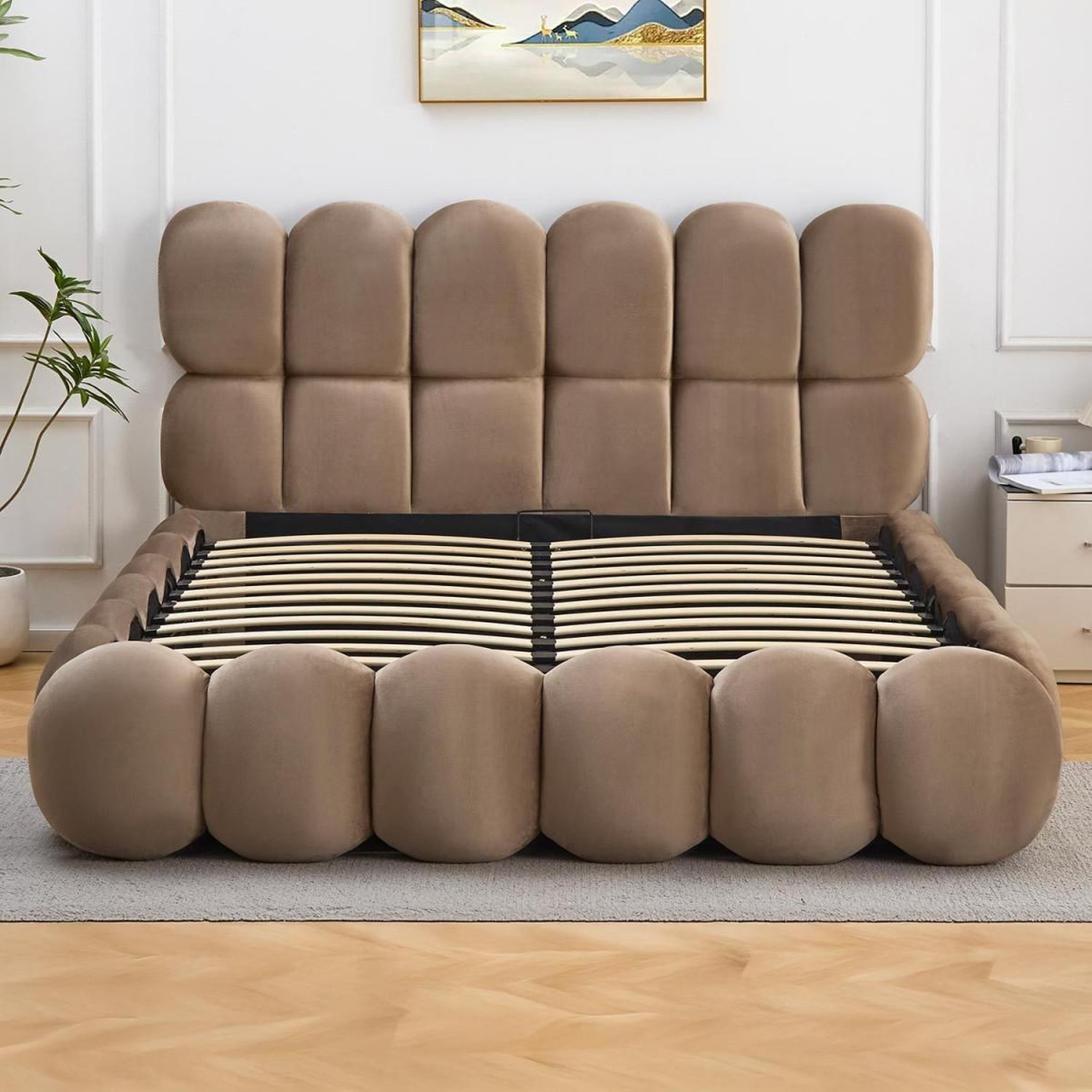 Voir la diapositive 4 : Paris Prix Lit coffre en velours  gail  140x190cm taupe
