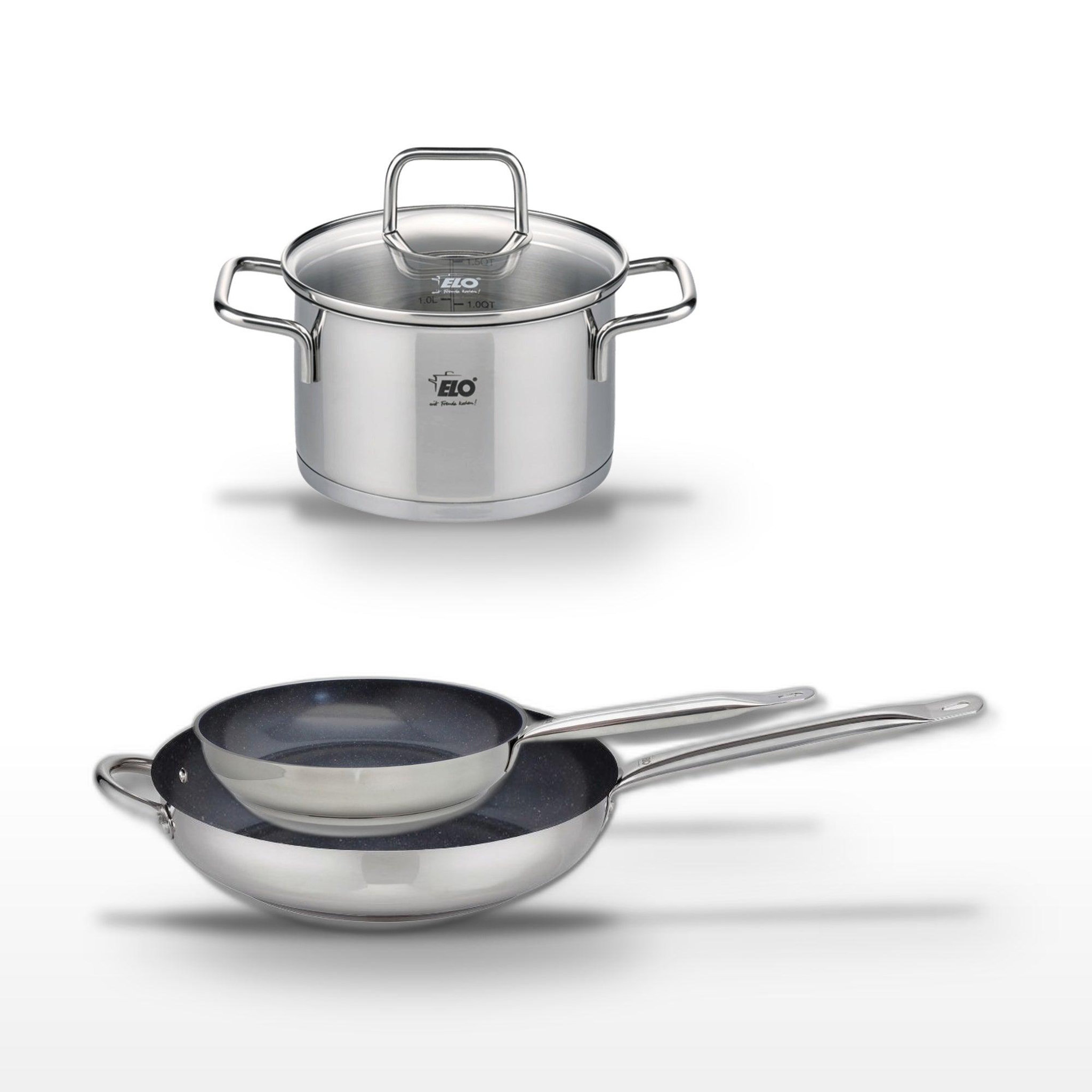 ELO Lot 2 poêles 24/32 cm elo profi therm platinum et 1 faitout 12 cm
