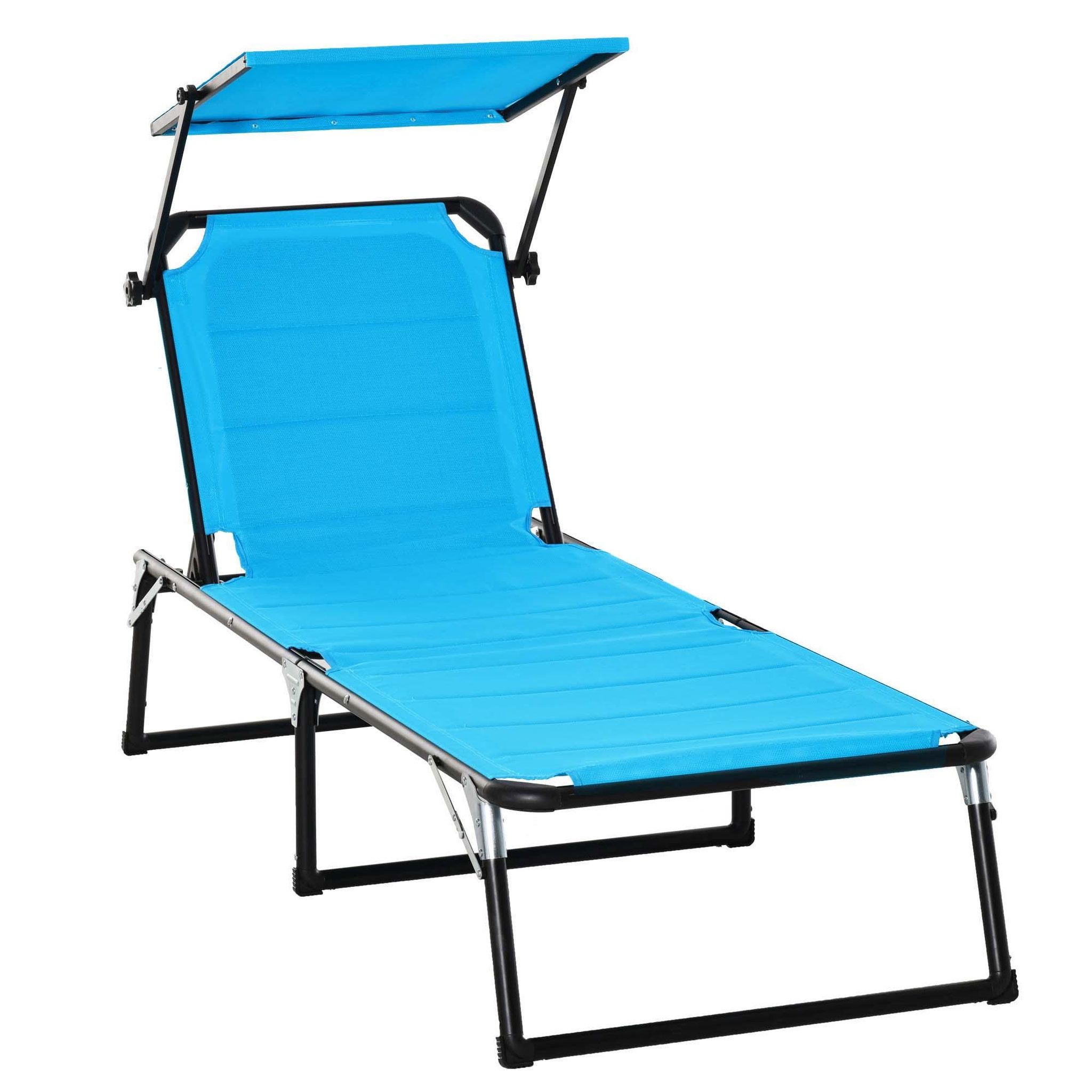 Voir la diapositive 1 : OUTSUNNY Bain de soleil transat pliable grand confort dossier pare-soleil réglables multi-positions alu. textilène bleu