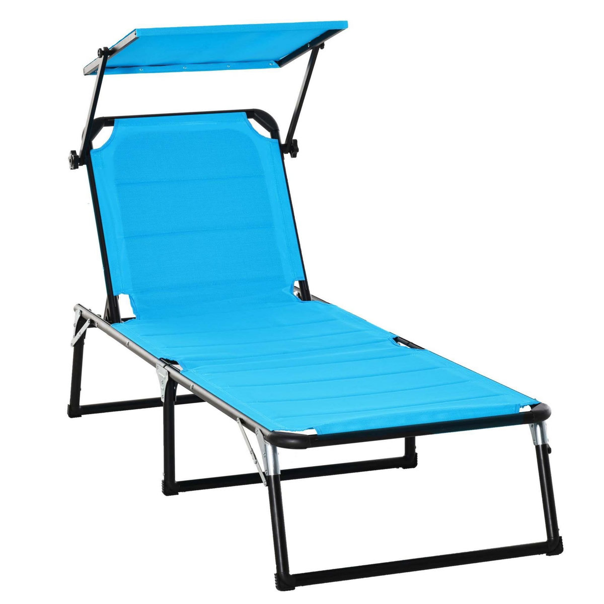 OUTSUNNY Bain de soleil transat pliable grand confort dossier pare-soleil réglables multi-positions alu. textilène bleu