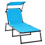 Voir la diapositive 1 : OUTSUNNY Bain de soleil transat pliable grand confort dossier pare-soleil réglables multi-positions alu. textilène bleu