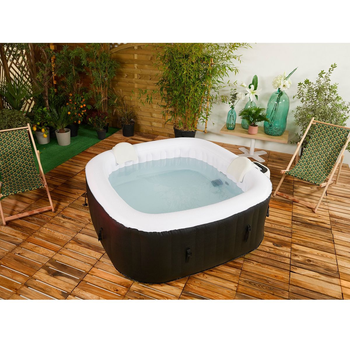 COCOONING Spa gonflable 4 places Carré 154x154x165 cm MALAGA