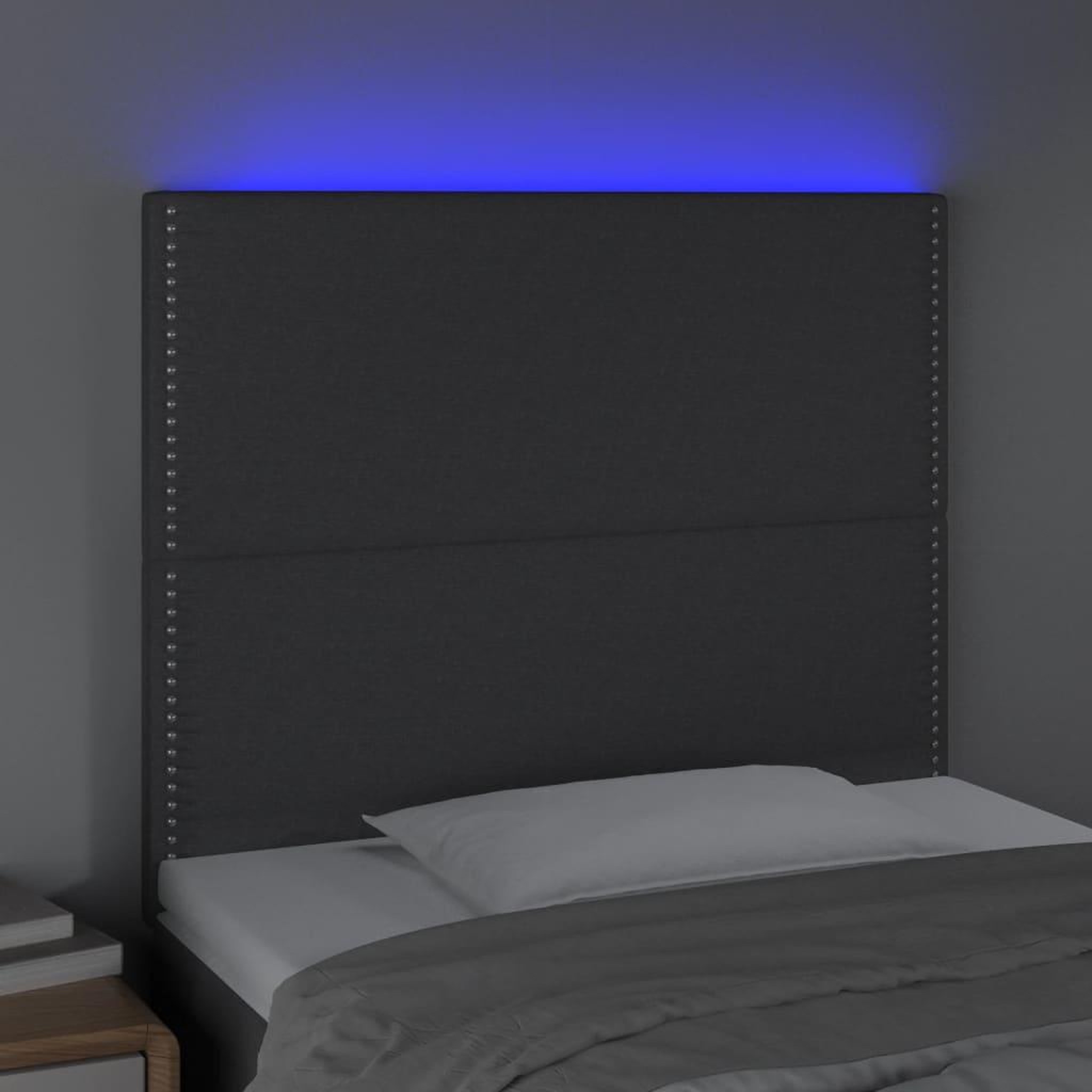 Voir la diapositive 3 : VIDAXL Tete de lit a LED Gris fonce 90x5x118/128 cm Tissu