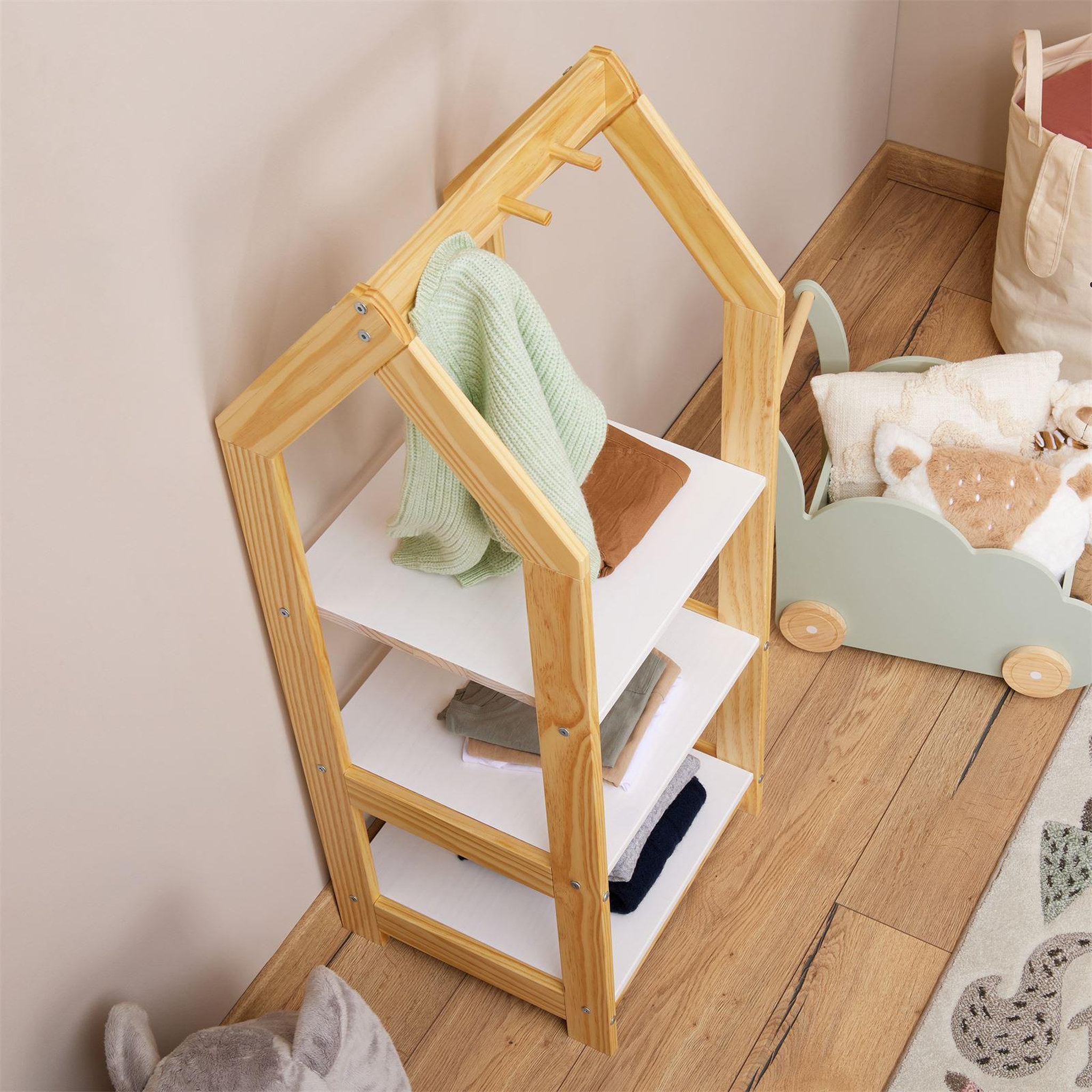 Voir la diapositive 4 : IDIMEX Étagère à vêtements enfant SALLY en pin massif